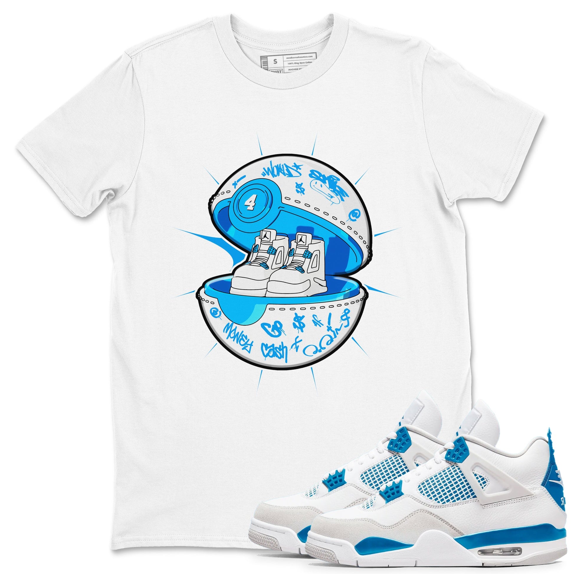 Air Jordan 4 Industrial Blue shirt to match jordans Sneaker Capsule sneaker tees Air Jordan 4 Military Blue SNRT Sneaker Release Tees unisex cotton White 1 crew neck shirt