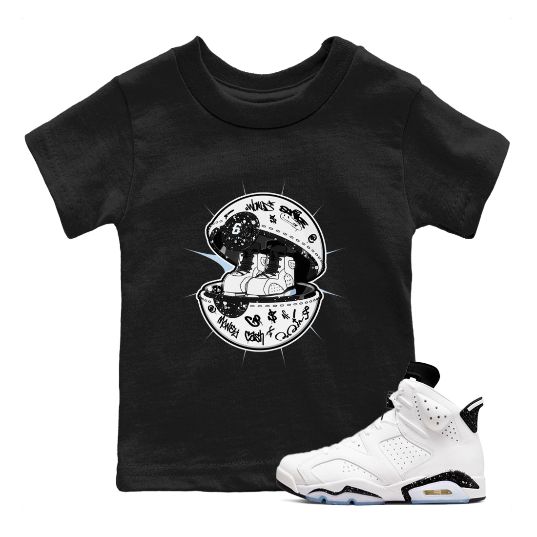 AJ6 White Black shirts to match jordans Sneaker Capsule sneaker match tees Air Jordan 6 White Black SNRT Sneaker Tees streetwear brand Baby and Youth Black 1 cotton tee