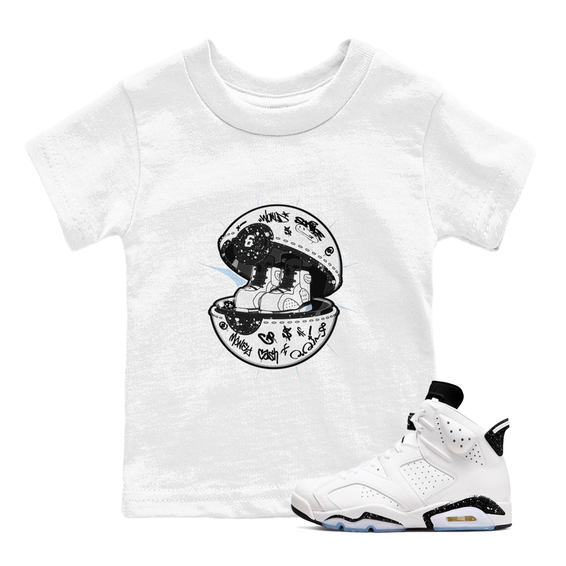 AJ6 White Black shirts to match jordans Sneaker Capsule sneaker match tees Air Jordan 6 White Black SNRT Sneaker Tees streetwear brand Baby and Youth White 1 cotton tee