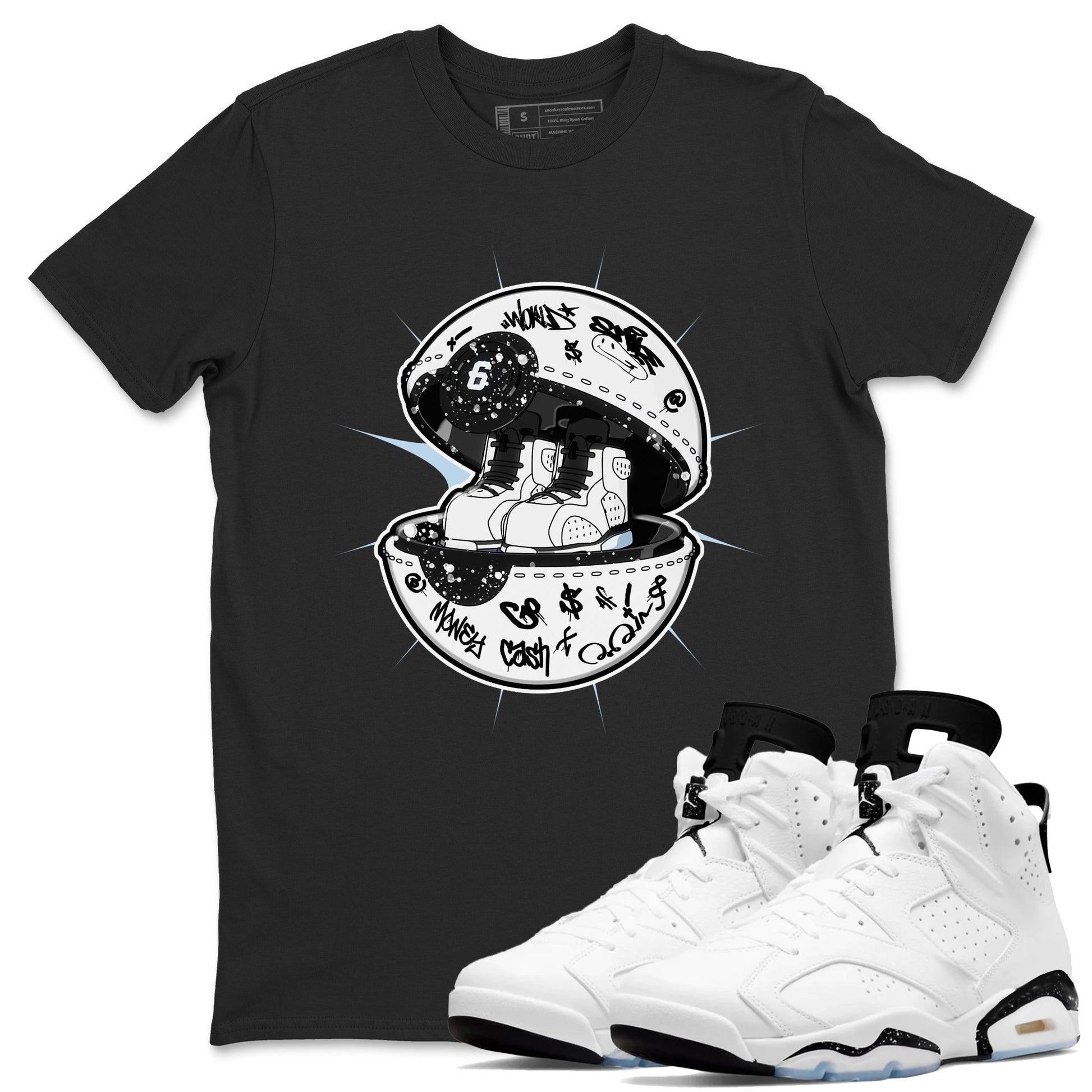 AJ6 White Black shirts to match jordans Sneaker Capsule sneaker match tees Air Jordan 6 White Black SNRT Sneaker Tees streetwear brand Black 1 unisex cotton tee