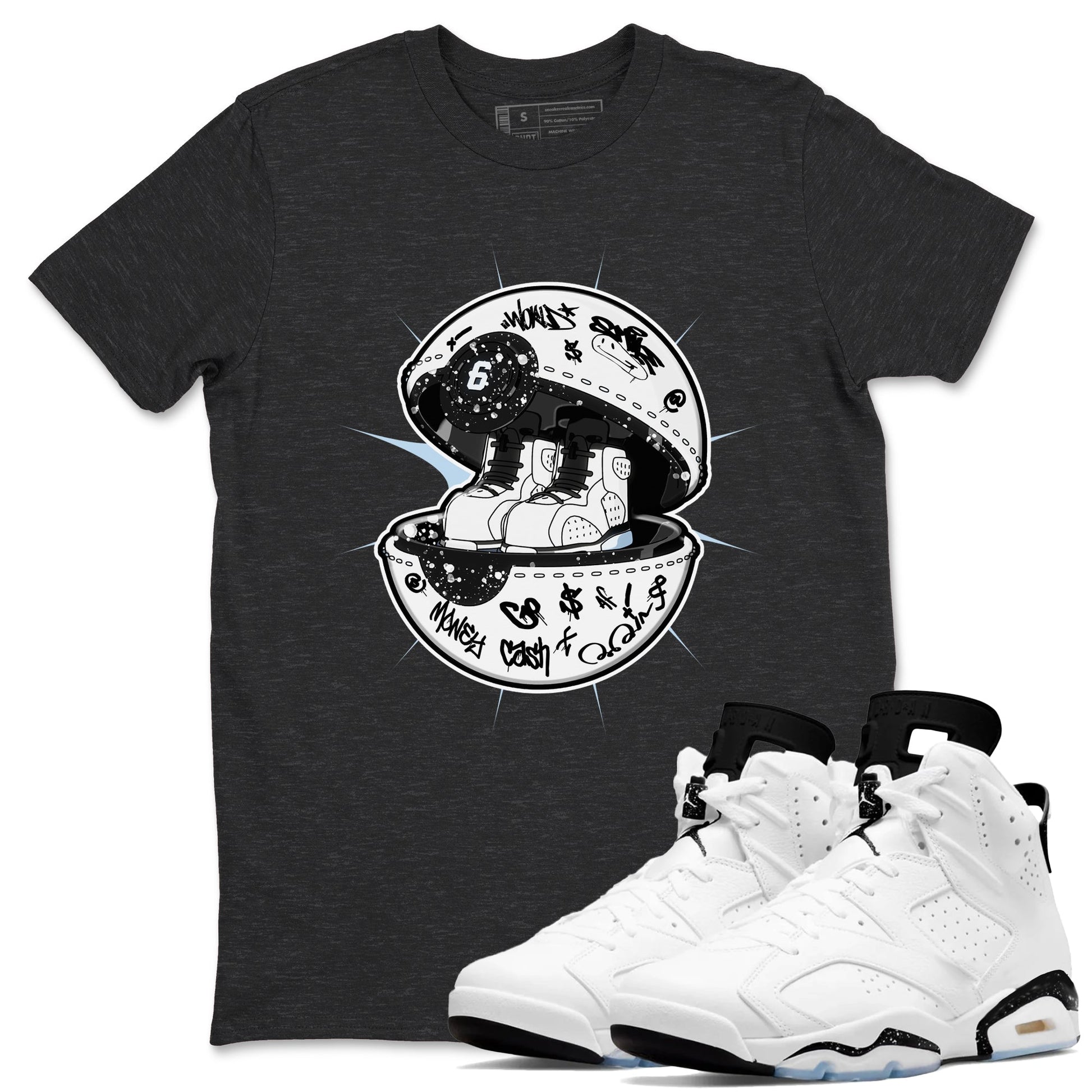 AJ6 White Black shirts to match jordans Sneaker Capsule sneaker match tees Air Jordan 6 White Black SNRT Sneaker Tees streetwear brand Charcoal Heather 1 unisex cotton tee