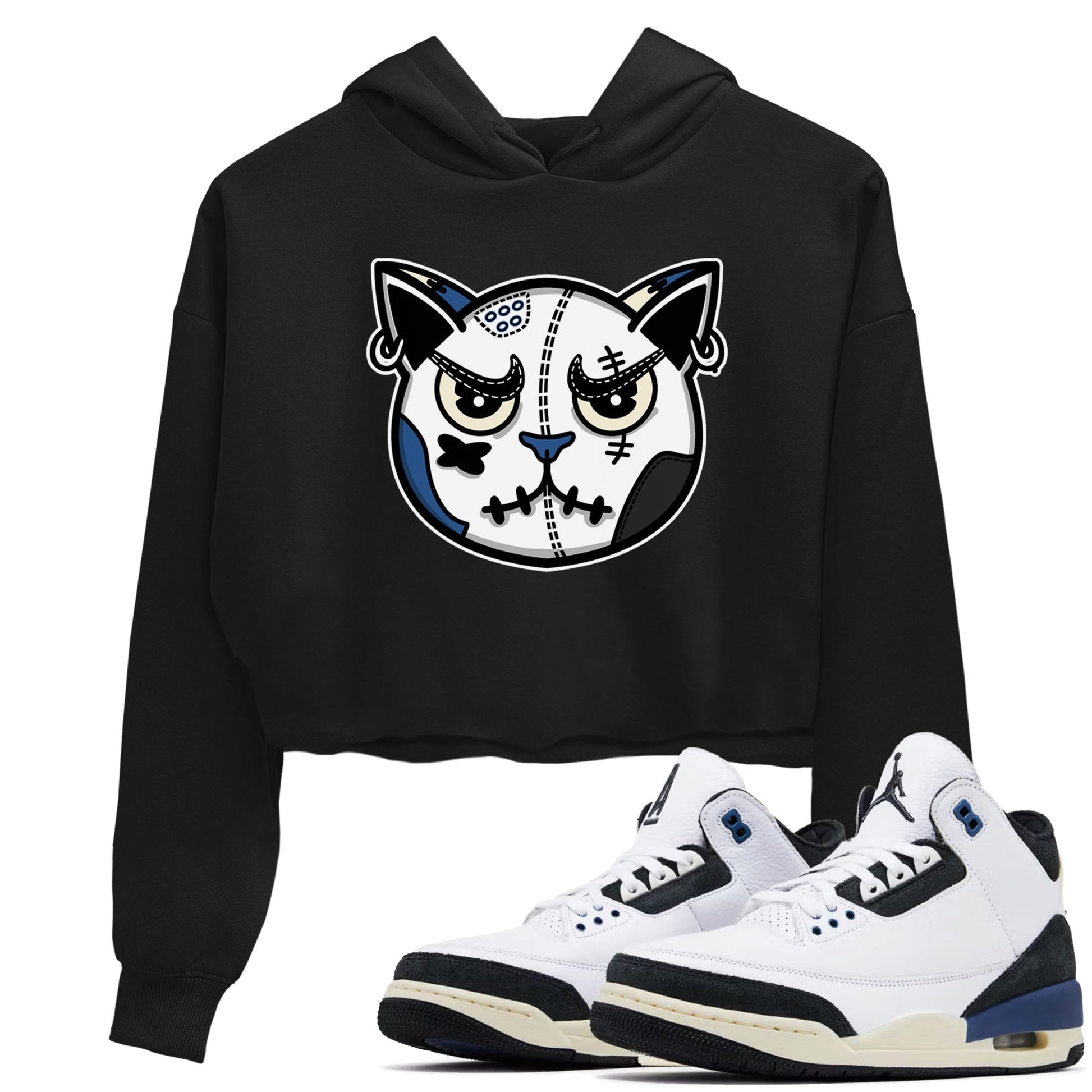 3s For The Love to match jordans Sneaker Cat Face sneaker match tees A Ma Maniere x Air Jordan 3 Diffused Blue match shoes to clothes SNRT Sneaker Tees unisex cotton Black 1 crop tee