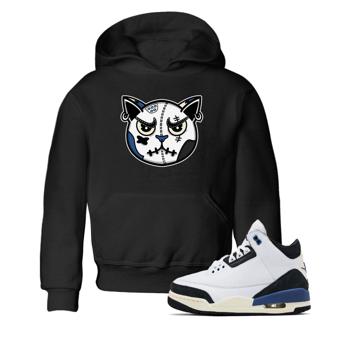 3s For The Love to match jordans Sneaker Cat Face sneaker match tees A Ma Maniere x Air Jordan 3 Diffused Blue match shoes to clothes SNRT Sneaker Tees Youth Baby Black 1 tee