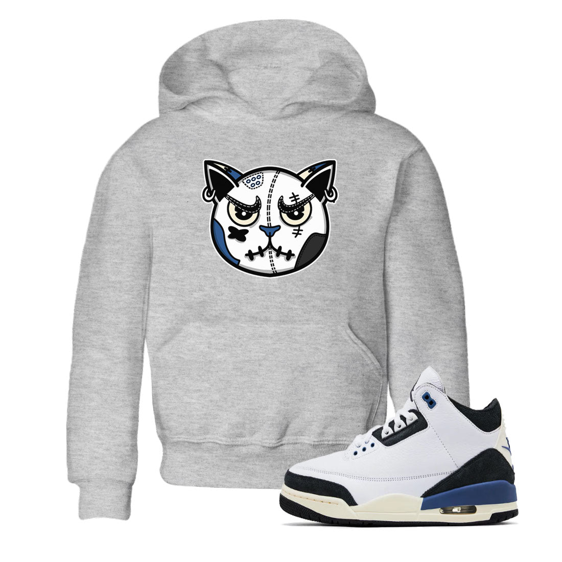 3s For The Love to match jordans Sneaker Cat Face sneaker match tees A Ma Maniere x Air Jordan 3 Diffused Blue match shoes to clothes SNRT Sneaker Tees Youth Baby Heather Grey 1 tee