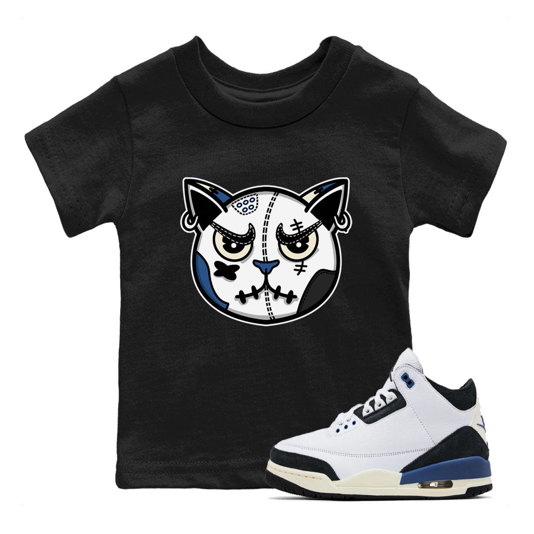 3s For The Love to match jordans Sneaker Cat Face sneaker match tees A Ma Maniere x Air Jordan 3 Diffused Blue match shoes to clothes SNRT Sneaker Tees Youth Baby Black 1 tee
