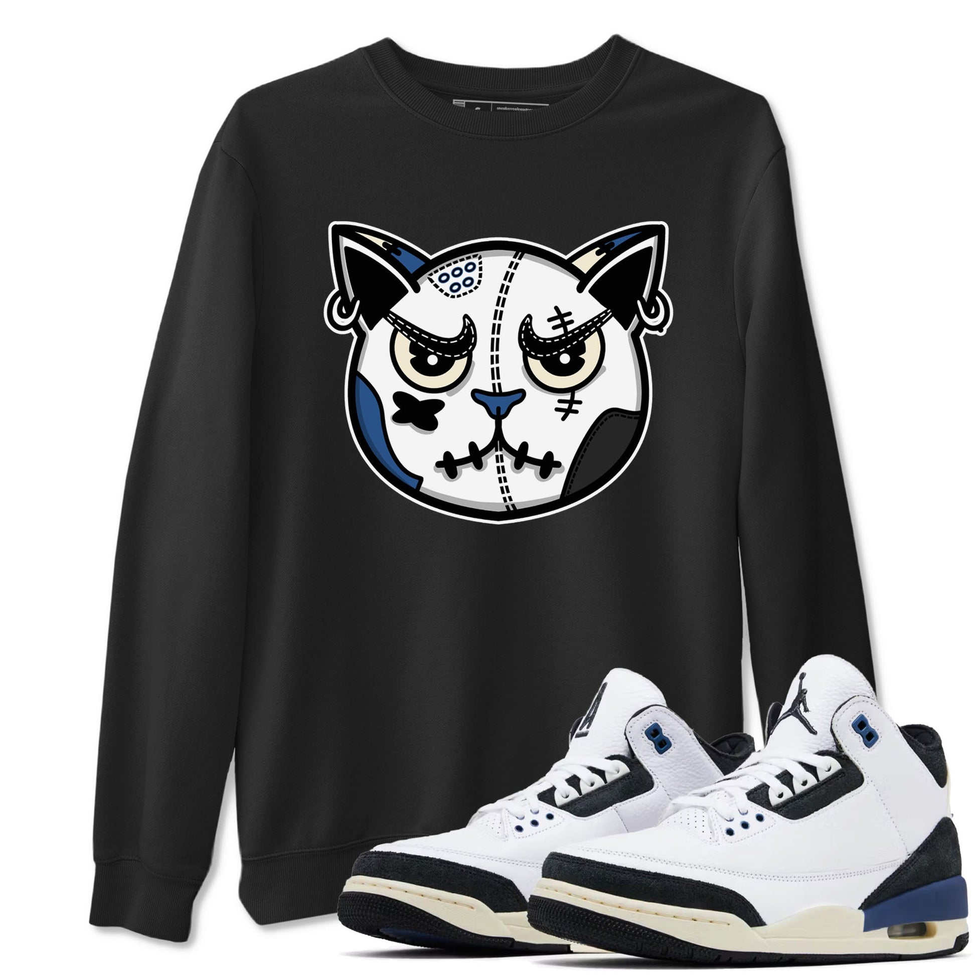 3s A Ma Maniere x Diffused Blue shirts to match jordans Sneaker Cat Face sneaker match tees A Ma Maniere x Air Jordan 3 Diffused Blue match shoes to clothes SNRT Sneaker Tees unisex cotton Black 1 shirts