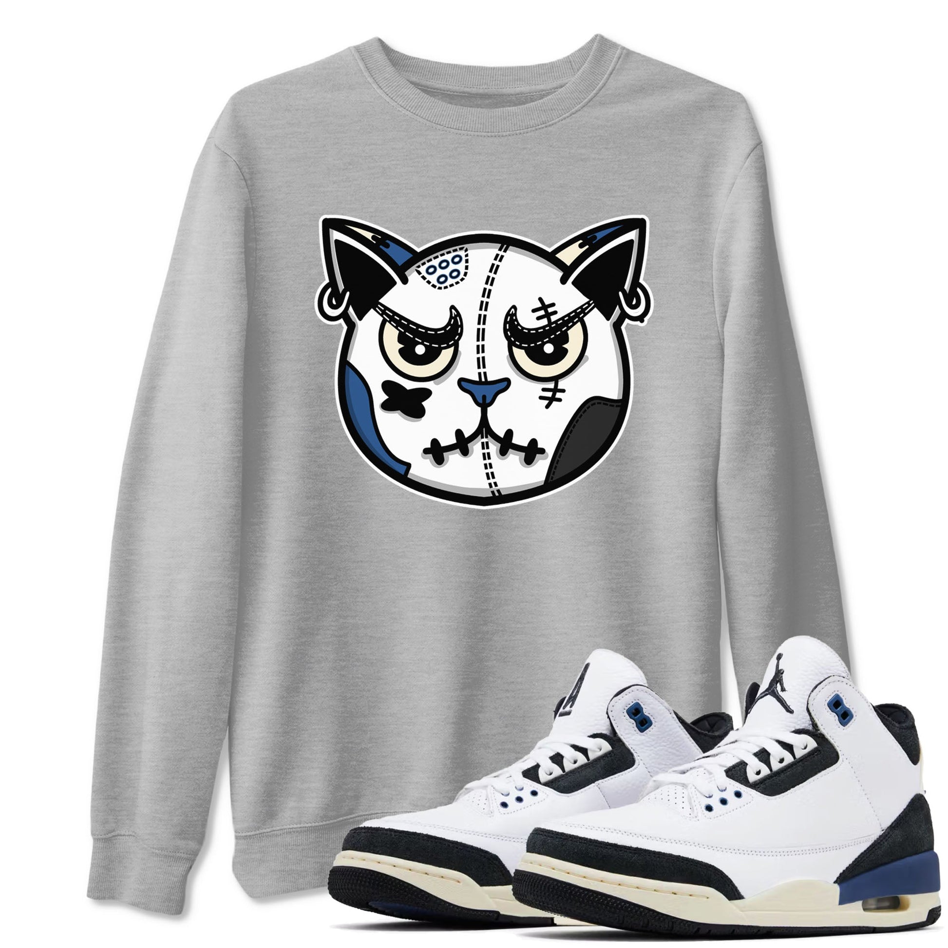 3s A Ma Maniere x Diffused Blue shirts to match jordans Sneaker Cat Face sneaker match tees A Ma Maniere x Air Jordan 3 Diffused Blue match shoes to clothes SNRT Sneaker Tees unisex cotton Heather Grey 1 shirts