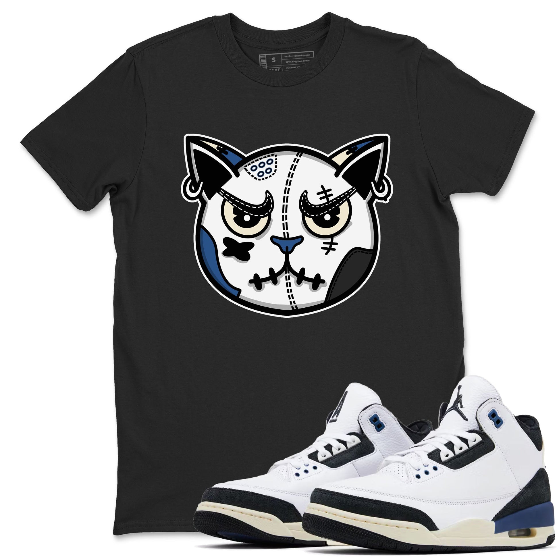 3s A Ma Maniere x Diffused Blue shirts to match jordans Sneaker Cat Face sneaker match tees A Ma Maniere x Air Jordan 3 Diffused Blue match shoes to clothes SNRT Sneaker Tees unisex cotton Black 1 shirts