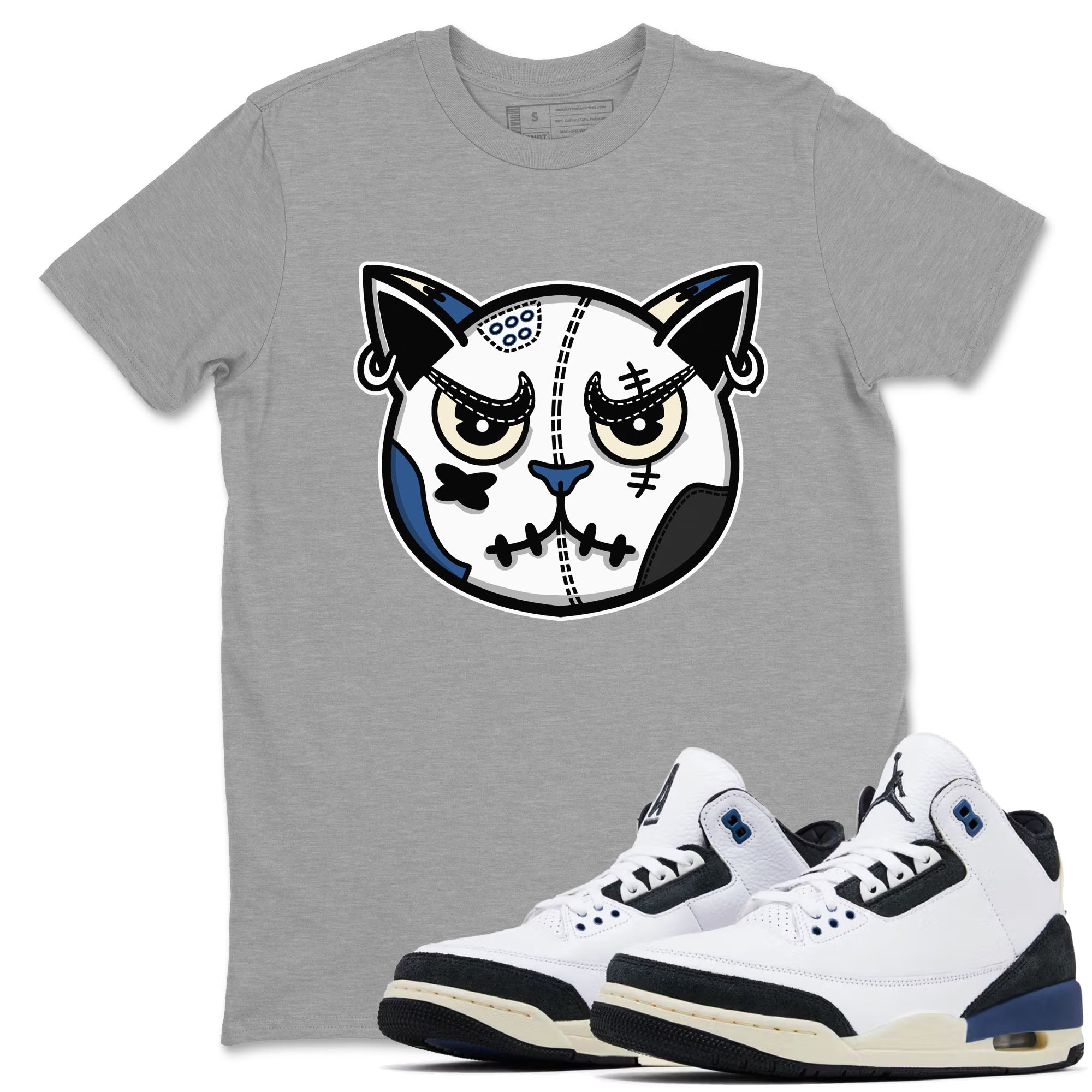 3s For The Love to match jordans Sneaker Cat Face sneaker match tees A Ma Maniere x Air Jordan 3 Diffused Blue match shoes to clothes SNRT Sneaker Tees unisex cotton Heather Grey 1 shirts