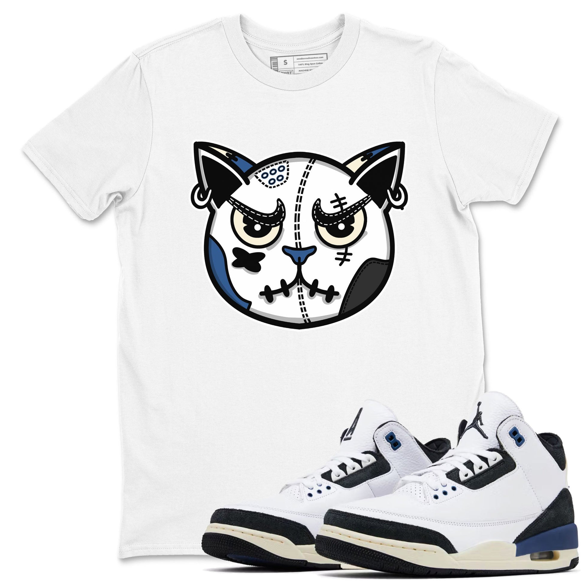 3s A Ma Maniere x Diffused Blue shirts to match jordans Sneaker Cat Face sneaker match tees A Ma Maniere x Air Jordan 3 Diffused Blue match shoes to clothes SNRT Sneaker Tees unisex cotton White 1 shirts