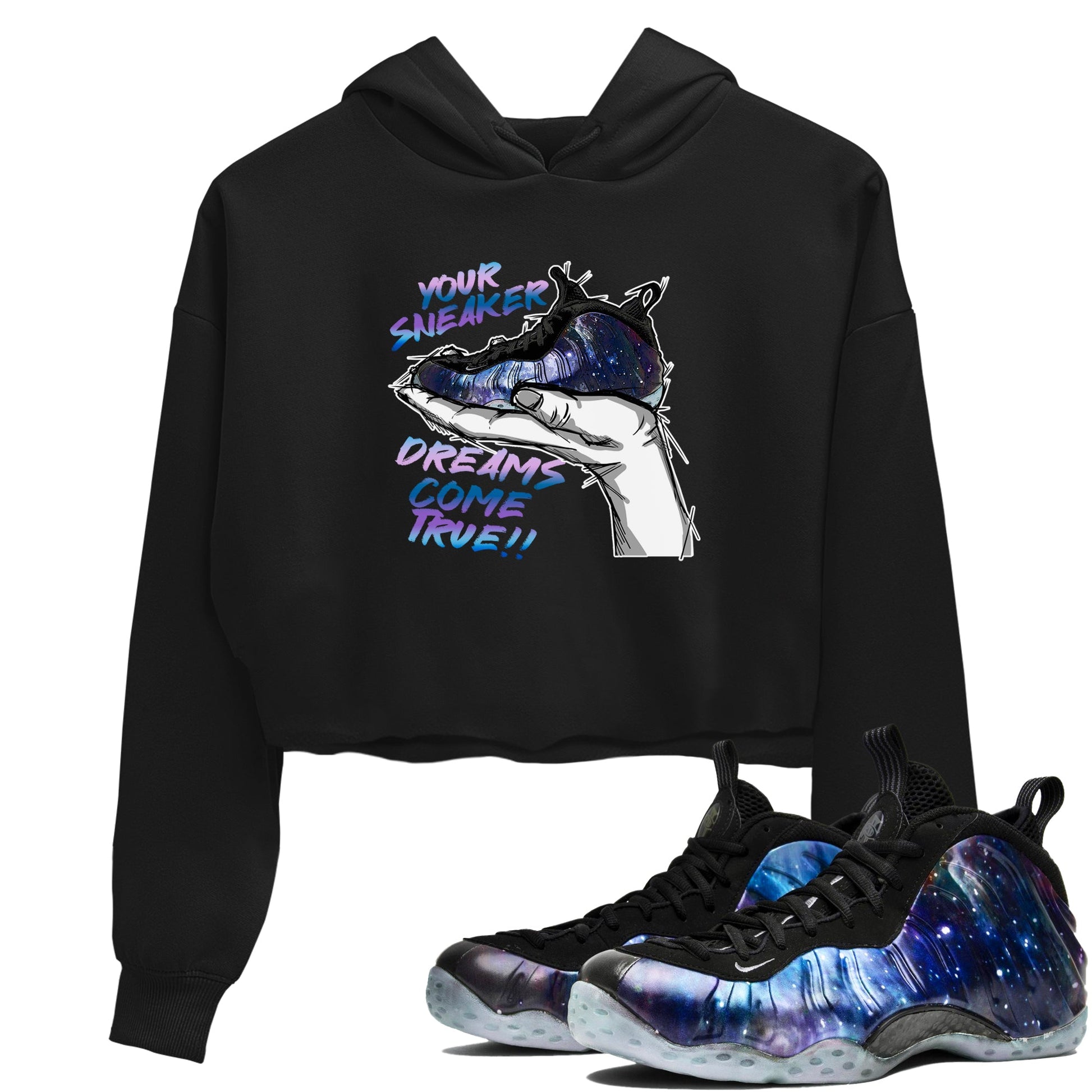 Foams One Galaxy shirts to match jordans Sneaker Dreams sneaker match tees Air Foamposite One Galaxy match shoes to clothes SNRT Sneaker Tees unisex cotton Black 1 crop tee