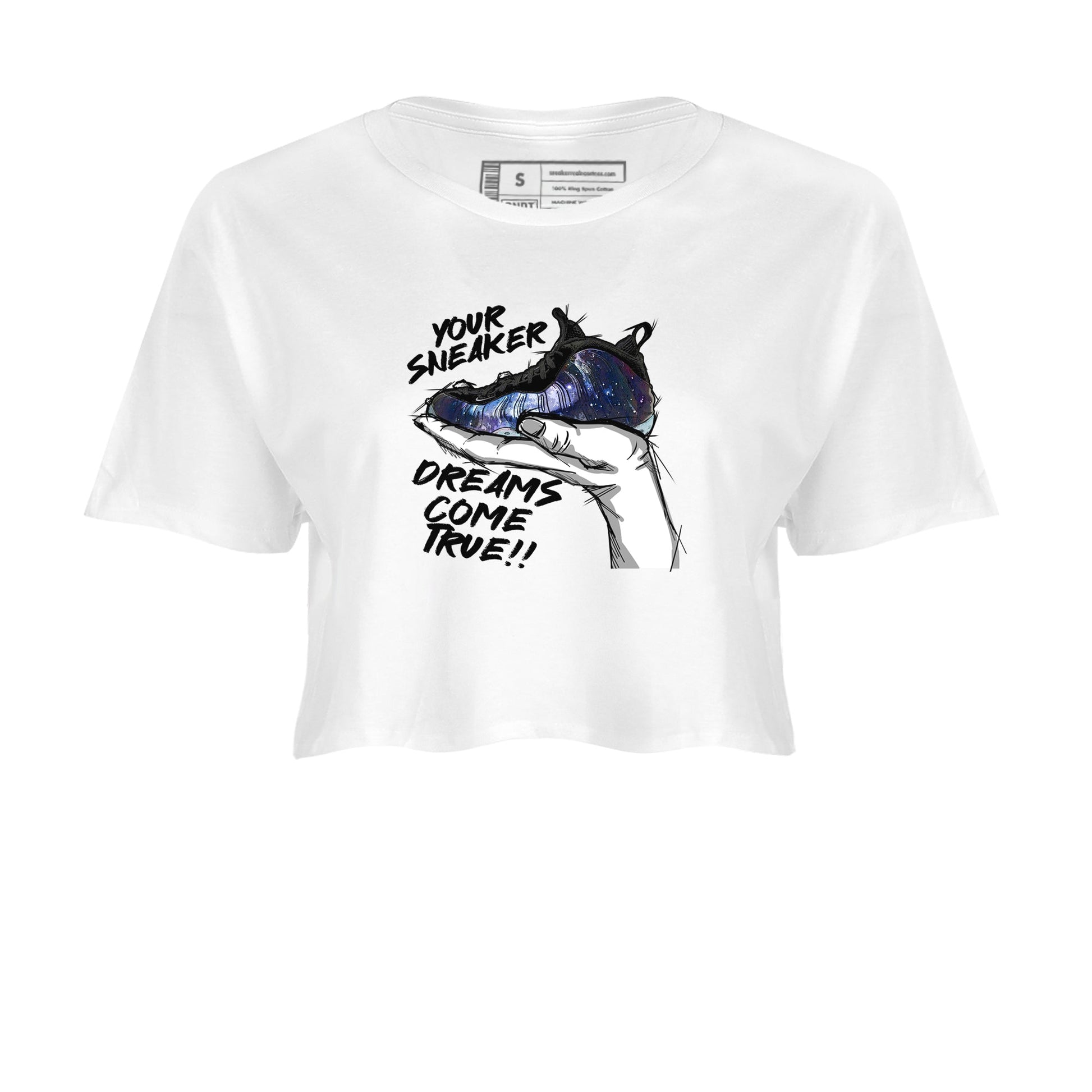 Foams One Galaxy shirts to match jordans Sneaker Dreams sneaker match tees Air Foamposite One Galaxy match shoes to clothes SNRT Sneaker Tees unisex cotton White 2 crop tee