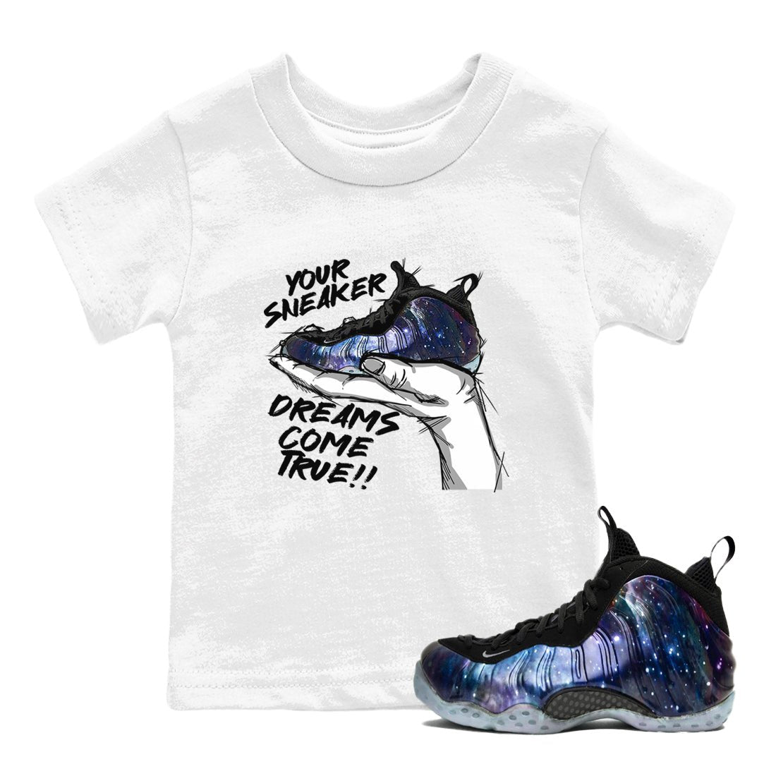 Foams One Galaxy shirts to match jordans Sneaker Dreams sneaker match tees Air Foamposite One Galaxy match shoes to clothes SNRT Sneaker Tees Youth Baby White 1 tee