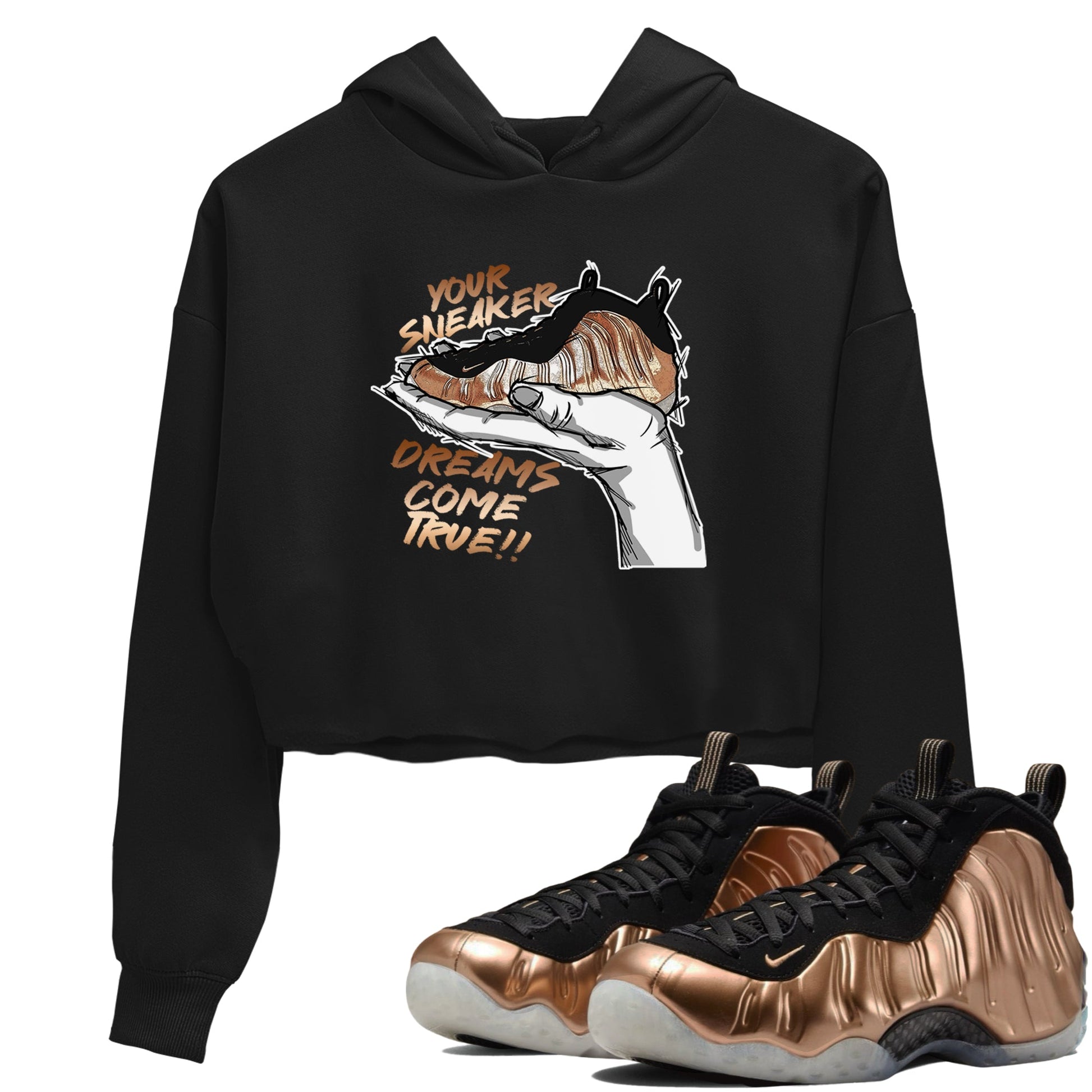 Foams One Metallic Copper shirts to match jordans Sneaker Dreams sneaker match tees Air Foamposite One Metallic Copper match shoes to clothes SNRT Sneaker Tees unisex cotton Black 1 crop tee