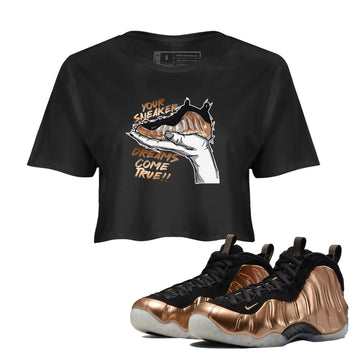 Foams One Metallic Copper shirts to match jordans Sneaker Dreams sneaker match tees Air Foamposite One Metallic Copper match shoes to clothes SNRT Sneaker Tees unisex cotton Black 1 crop tee