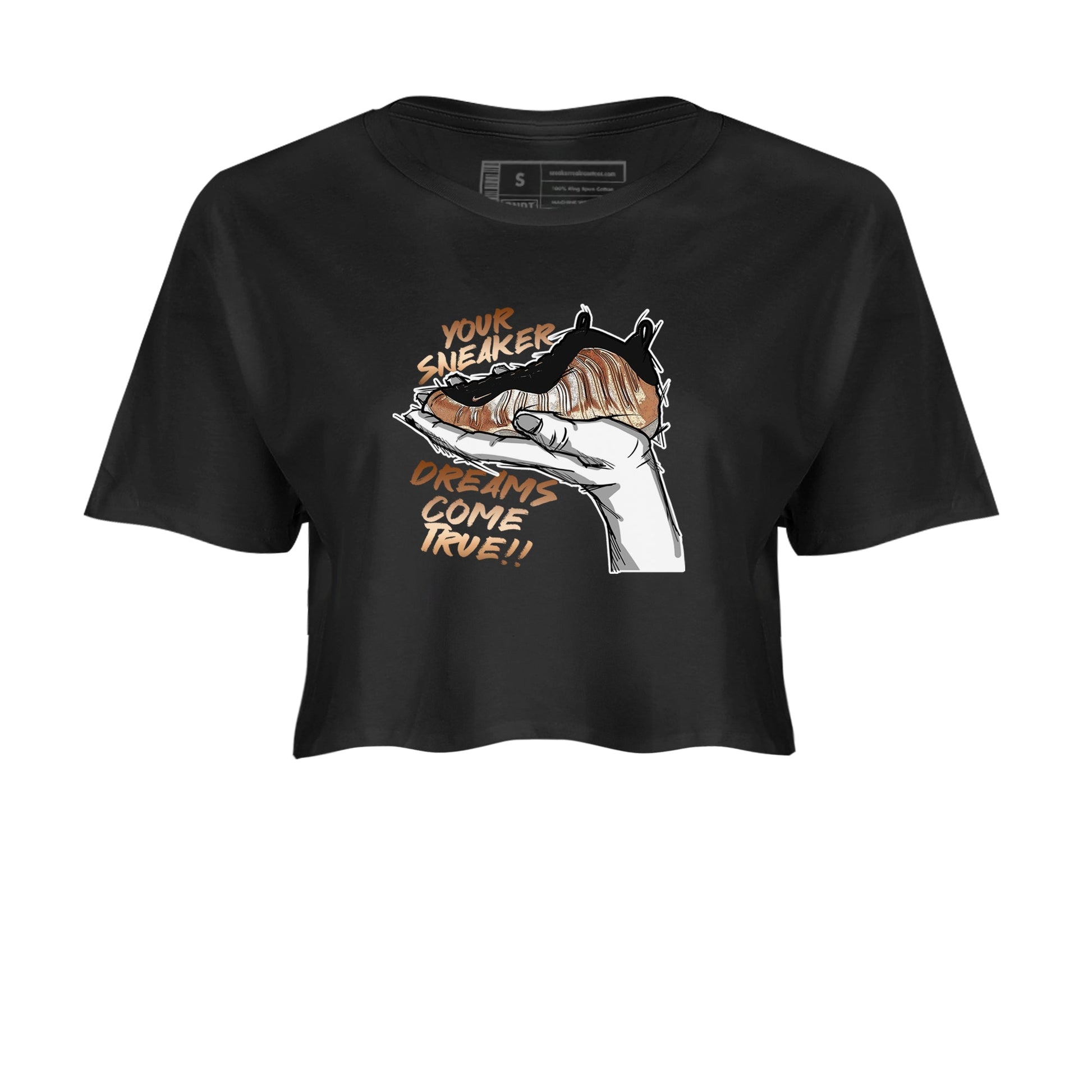 Foams One Metallic Copper shirts to match jordans Sneaker Dreams sneaker match tees Air Foamposite One Metallic Copper match shoes to clothes SNRT Sneaker Tees unisex cotton Black 2 crop tee