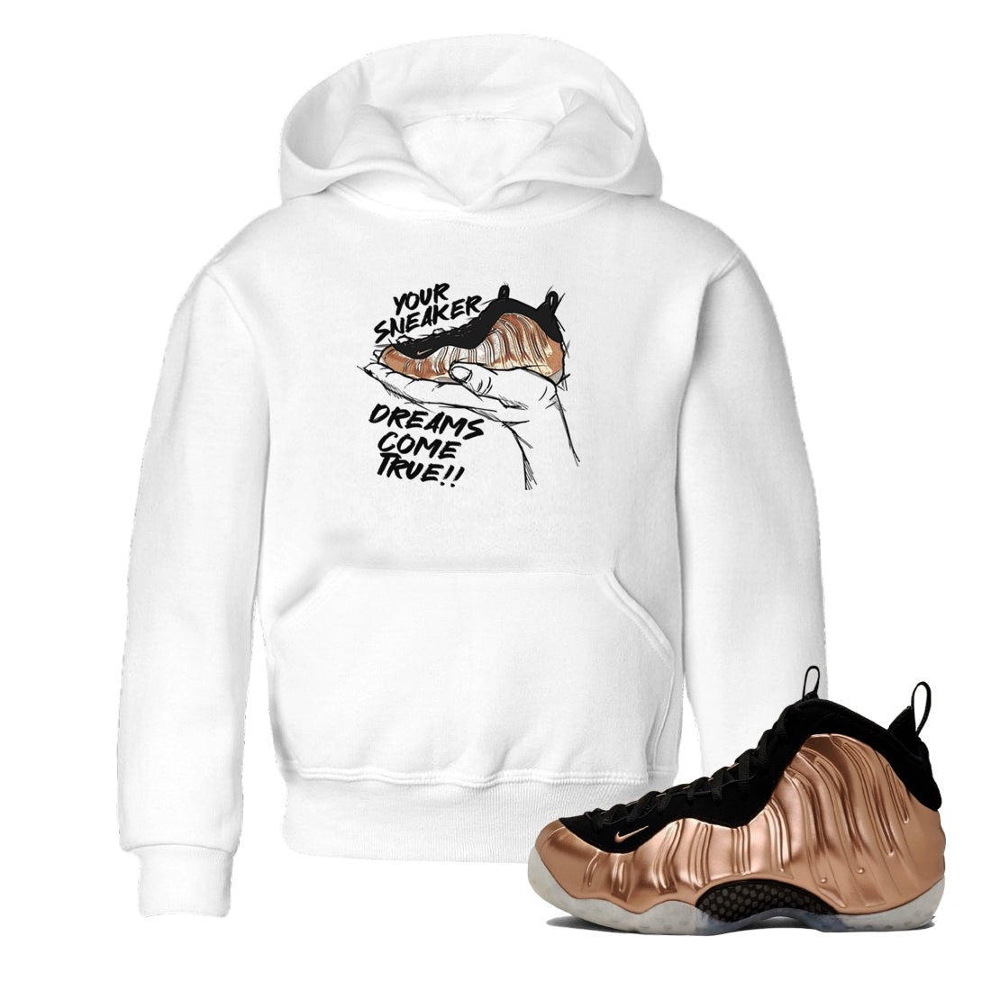Foams One Metallic Copper shirts to match jordans Sneaker Dreams sneaker match tees Air Foamposite One Metallic Copper match shoes to clothes SNRT Sneaker Tees Youth Baby White 1 tee