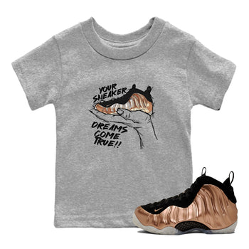 Foams One Metallic Copper shirts to match jordans Sneaker Dreams sneaker match tees Air Foamposite One Metallic Copper match shoes to clothes SNRT Sneaker Tees Youth Baby Heather Grey 1 tee