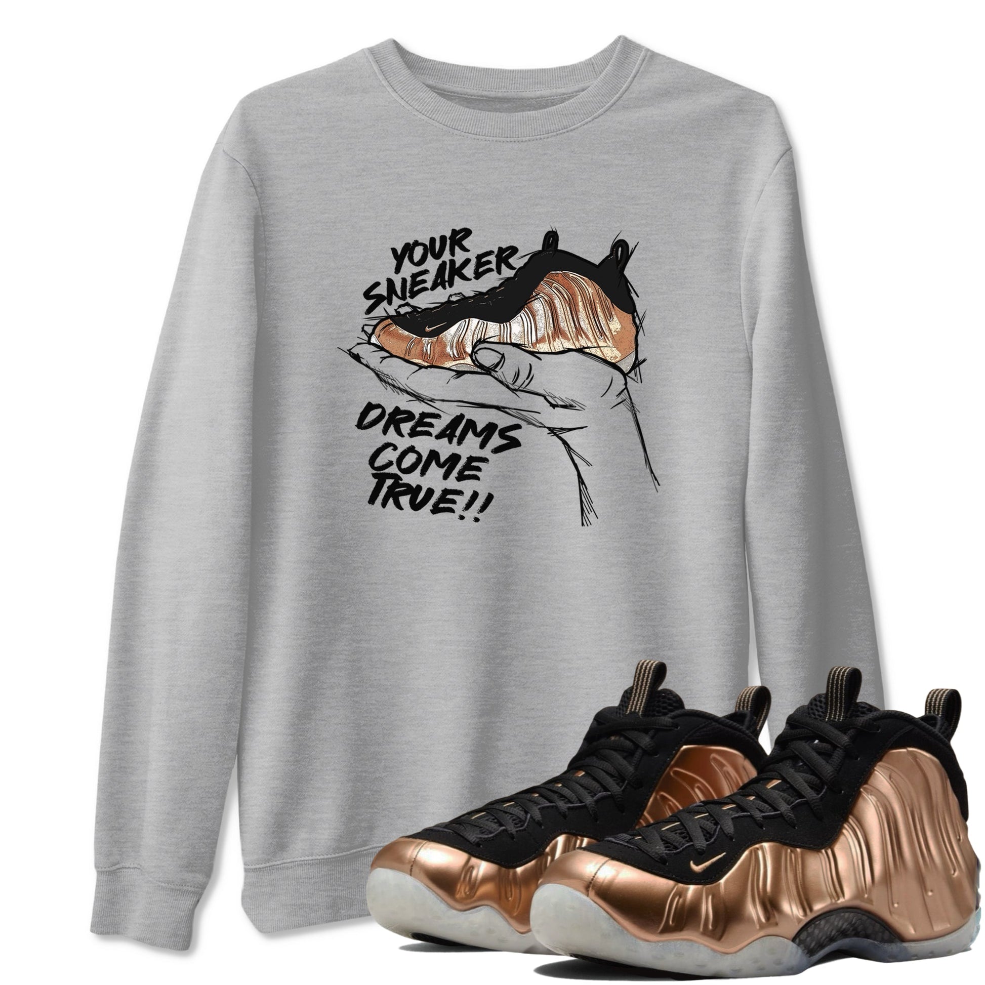 Foams One Metallic Copper shirts to match jordans Sneaker Dreams sneaker match tees Air Foamposite One Metallic Copper match shoes to clothes SNRT Sneaker Tees unisex cotton Heather Grey 1 shirts