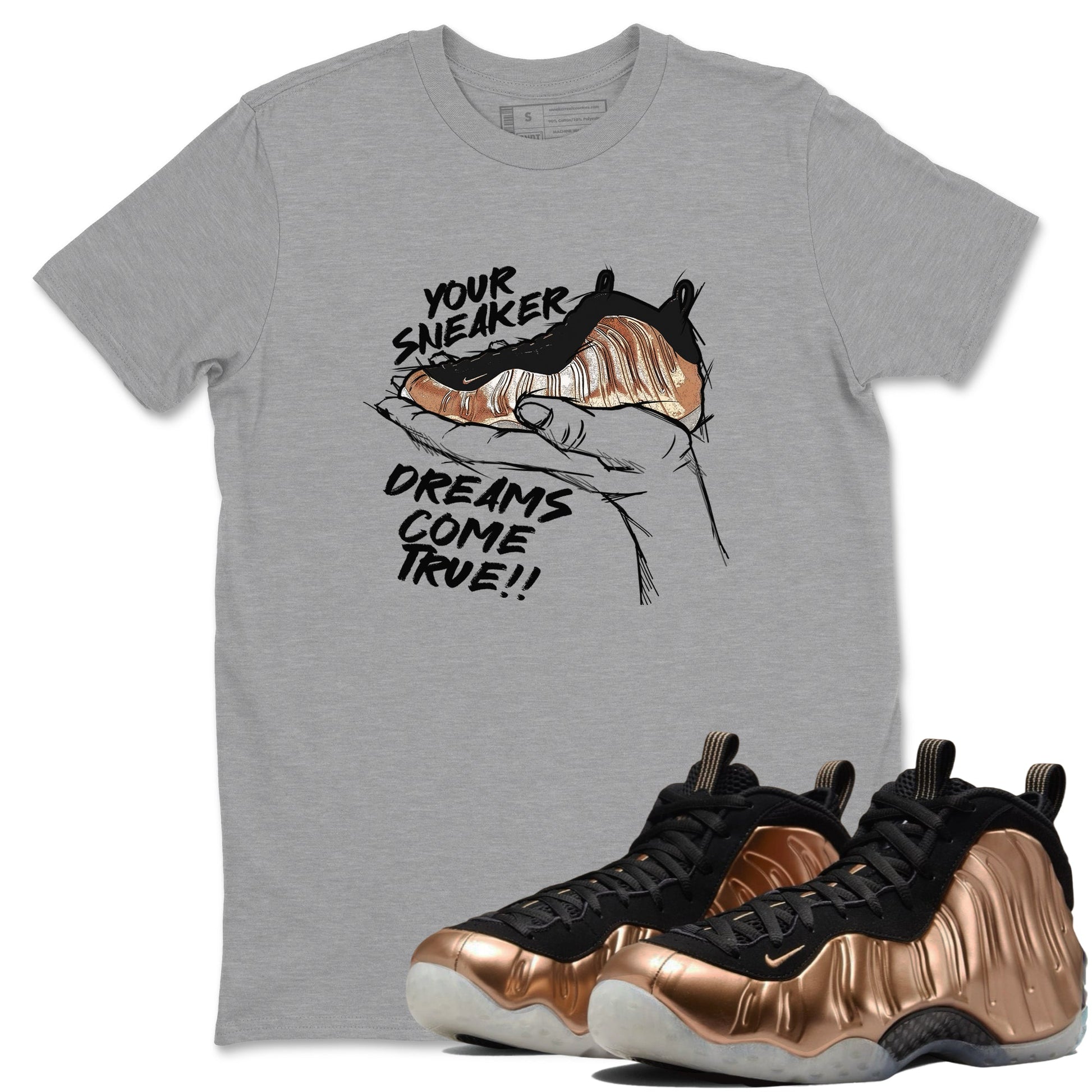 Foams One Metallic Copper shirts to match jordans Sneaker Dreams sneaker match tees Air Foamposite One Metallic Copper match shoes to clothes SNRT Sneaker Tees unisex cotton Heather Grey 1 shirts