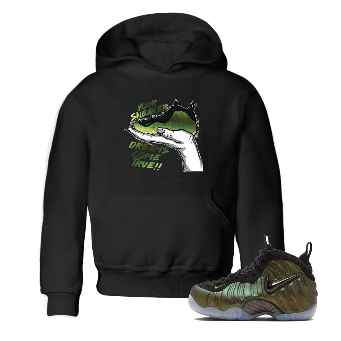 Sneaker match tees – Sneaker Tees To Match Air Foamposite One Pine Green Shoes – Sneaker Dreams Kids T-Shirt Black 1