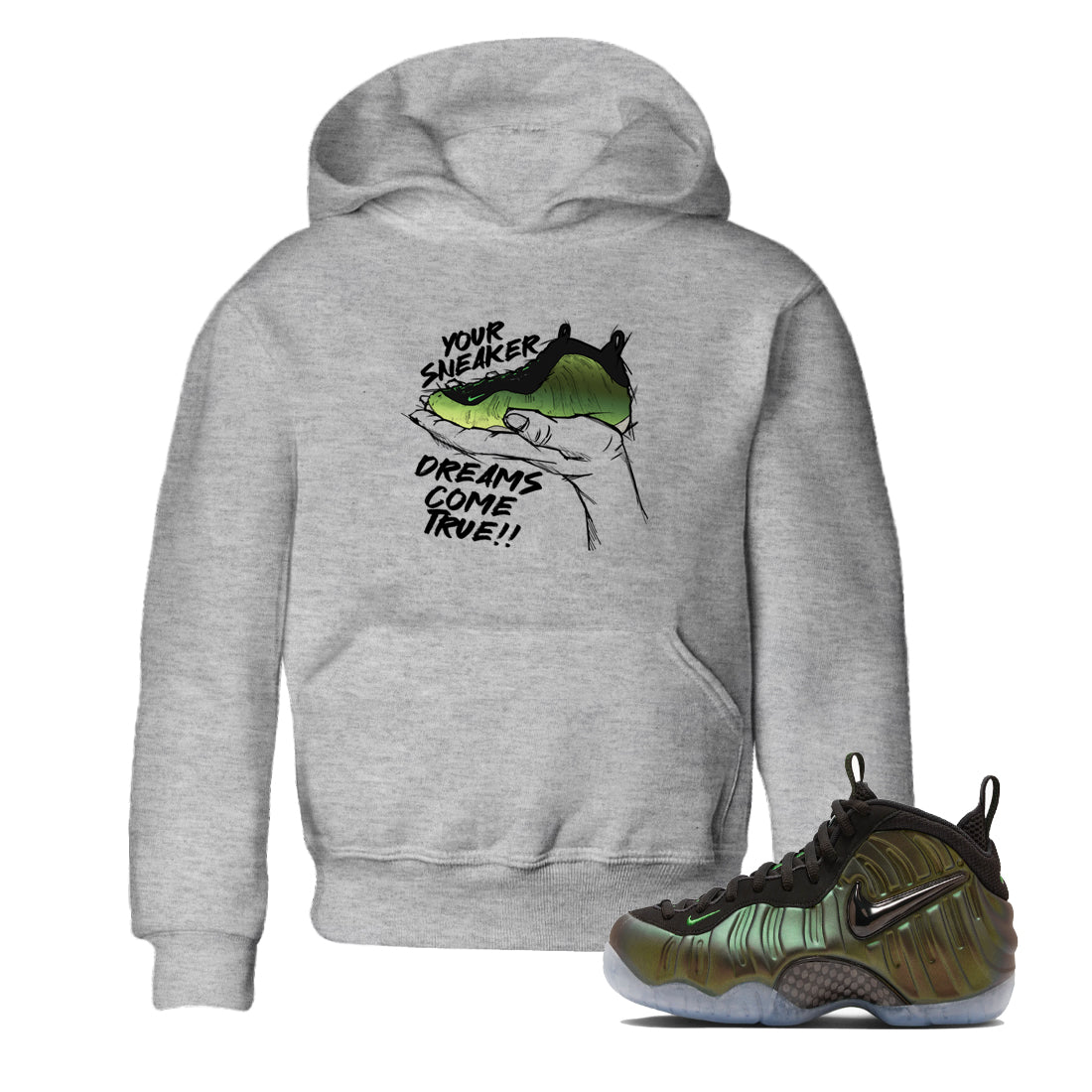 Sneaker match tees – Sneaker Tees To Match Air Foamposite One Pine Green Shoes – Sneaker Dreams Kids T-Shirt Heather Grey 1