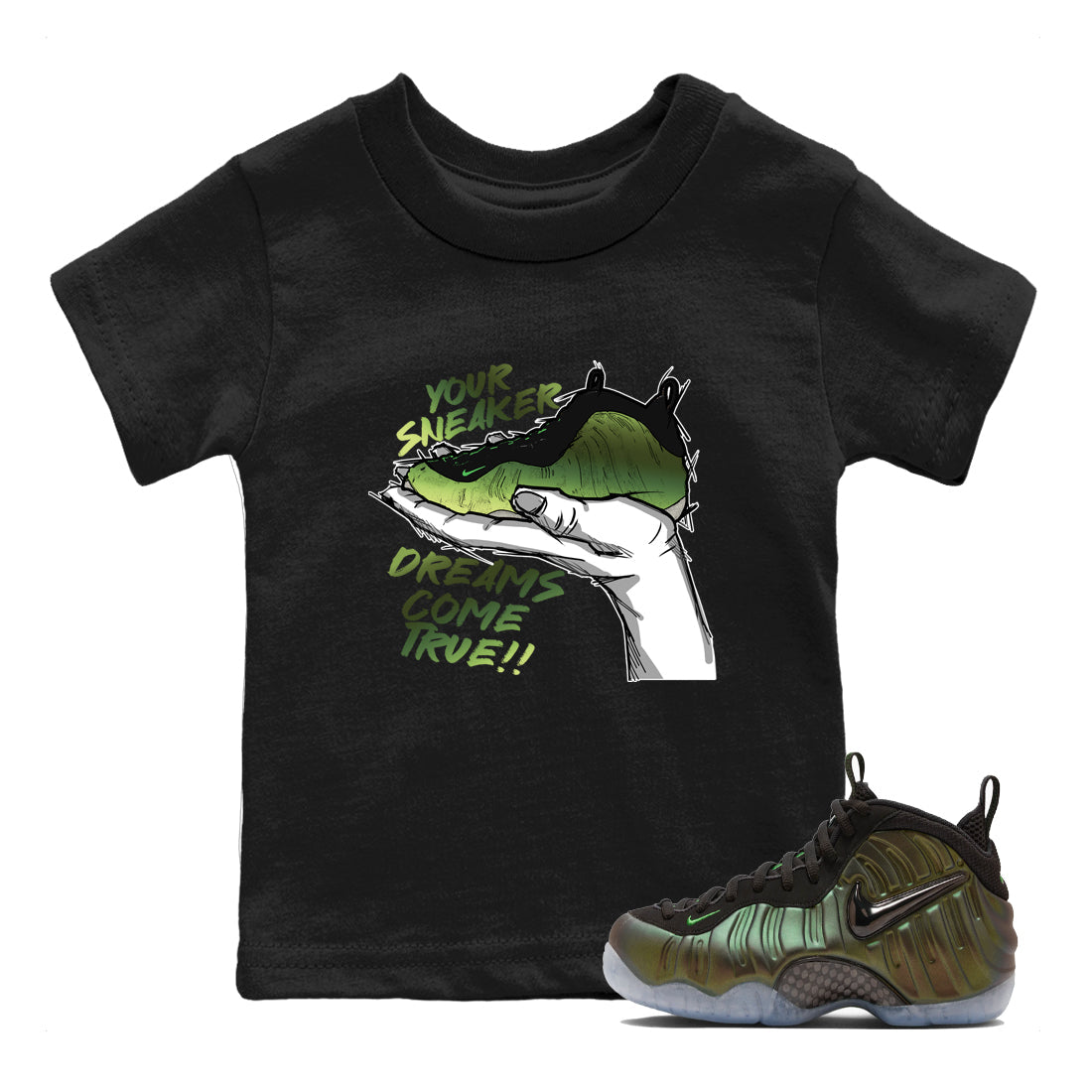 Sneaker match tees – Sneaker Tees To Match Air Foamposite One Pine Green Shoes – Sneaker Dreams Kids T-Shirt Black 1