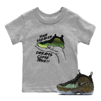 Sneaker match tees – Sneaker Tees To Match Air Foamposite One Pine Green Shoes – Sneaker Dreams Kids T-Shirt Heather Grey 1