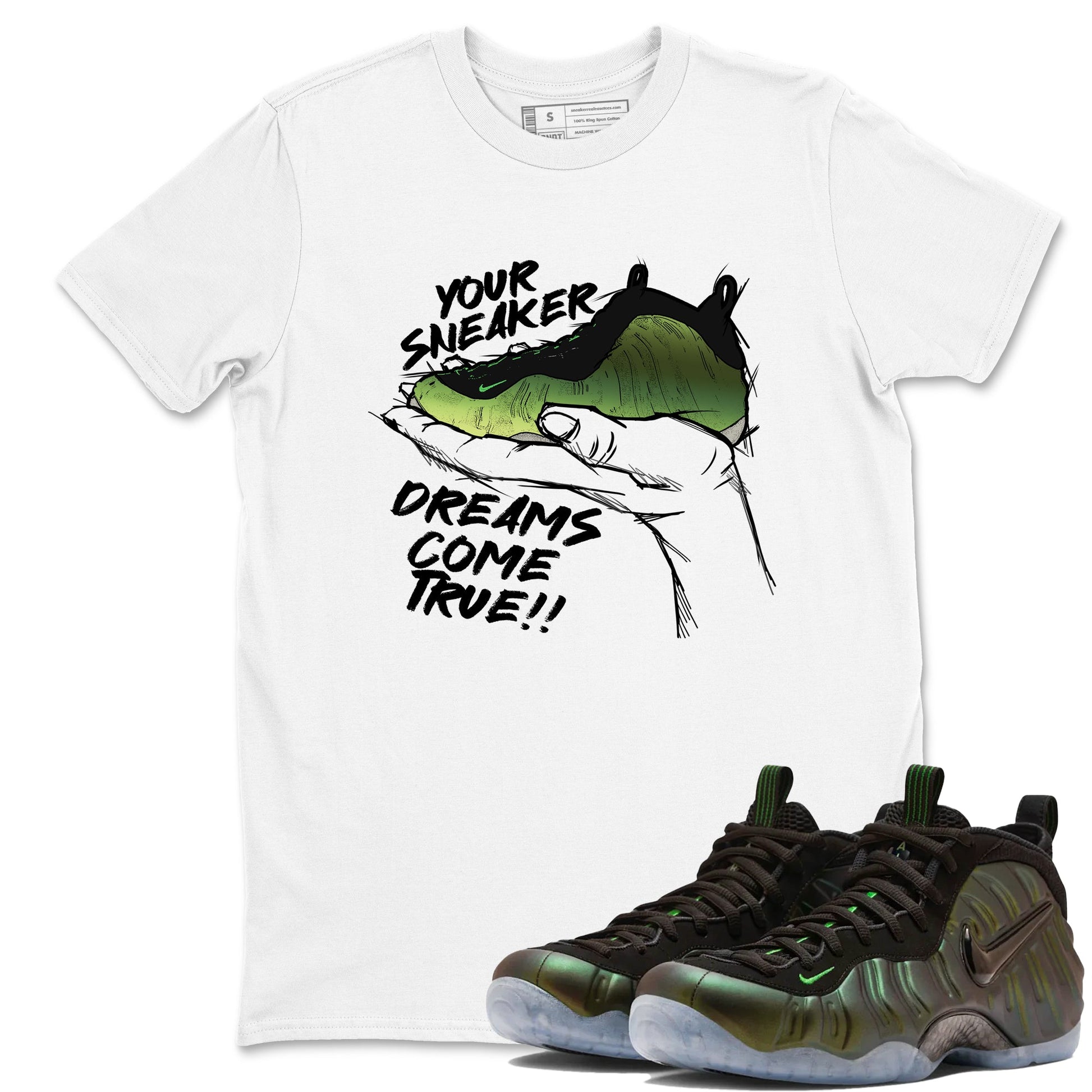 Sneaker match tees – Sneaker Tees To Match Air Foamposite One Pine Green Shoes – Sneaker Dreams Tee White 1