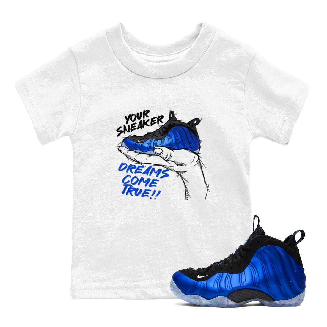 Foams One Royal shirts to match jordans Sneaker Dreams sneaker match tees Air Foamposite One Royal match shoes to clothes SNRT Sneaker Tees Youth Baby White 1 tee