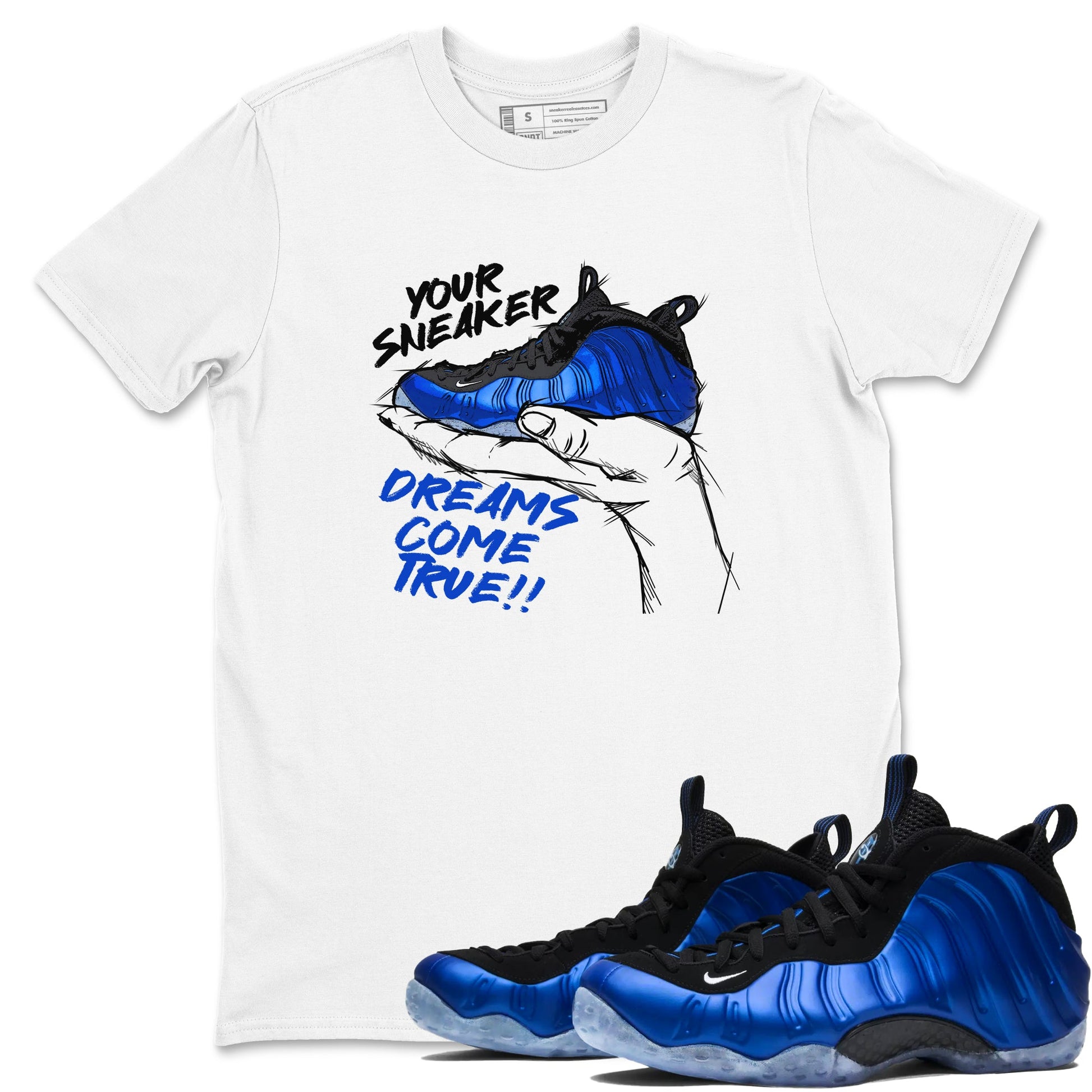 Foams One Royal shirts to match jordans Sneaker Dreams sneaker match tees Air Foamposite One Royal match shoes to clothes SNRT Sneaker Tees unisex cotton White 1 shirts