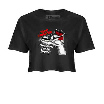 1s Black Toe Reimagined shirts to match jordans Sneaker Dreams sneaker match tees Air Jordan 1 High OG Black Toe Reimagined match shoes to clothes SNRT Sneaker Tees unisex cotton Black 2 crop tee