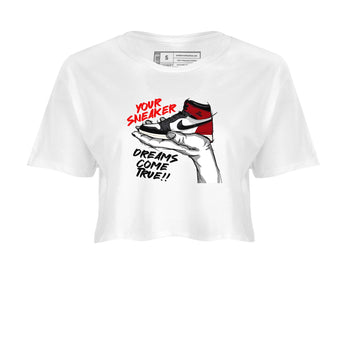 1s Black Toe Reimagined shirts to match jordans Sneaker Dreams sneaker match tees Air Jordan 1 High OG Black Toe Reimagined match shoes to clothes SNRT Sneaker Tees unisex cotton White 2 crop tee