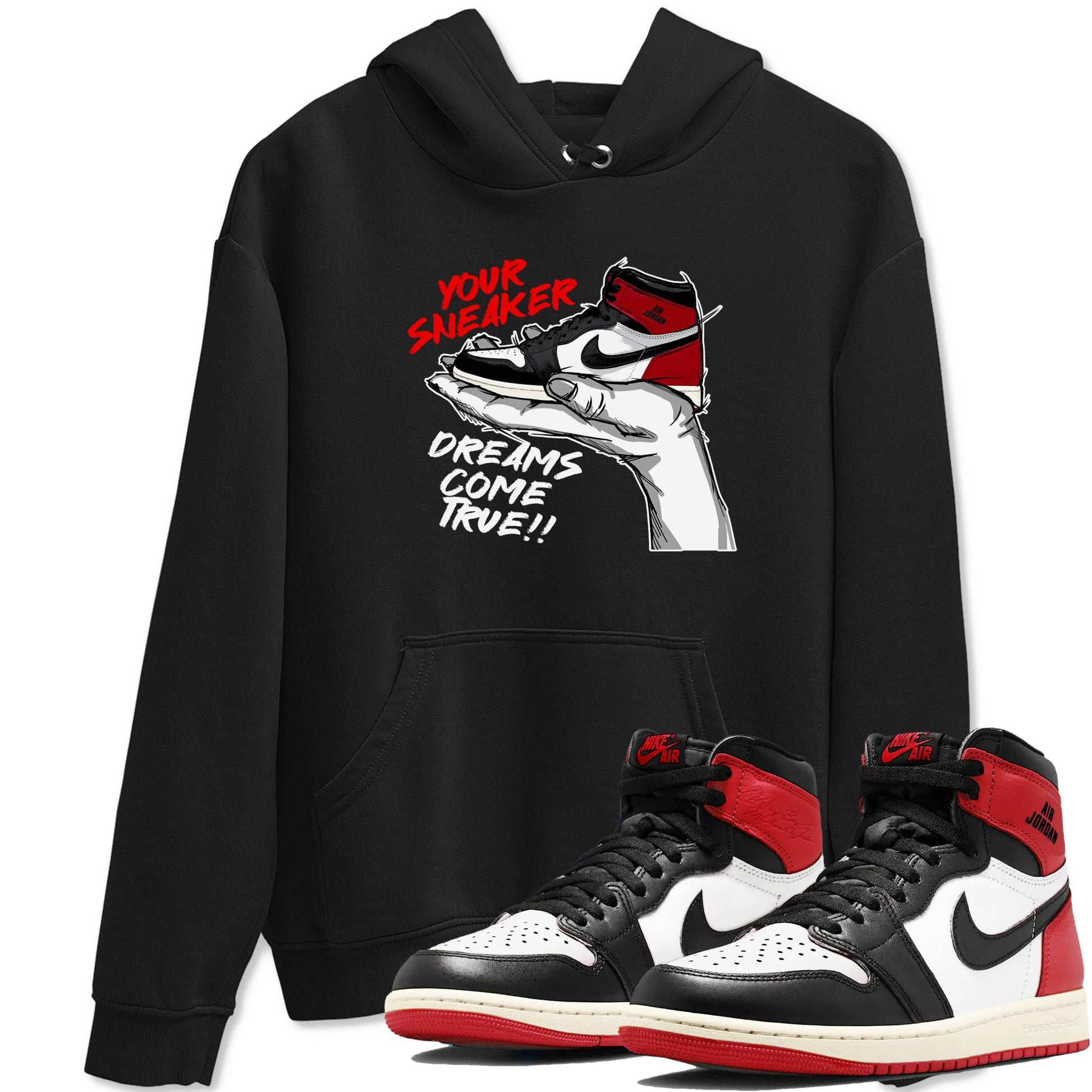 1s Black Toe Reimagined shirts to match jordans Sneaker Dreams sneaker match tees Air Jordan 1 High OG Black Toe Reimagined match shoes to clothes SNRT Sneaker Tees unisex cotton Black 1 shirts