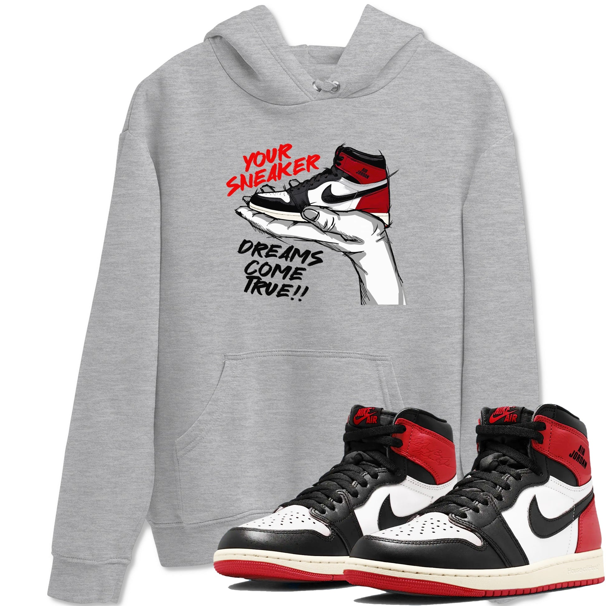 1s Black Toe Reimagined shirts to match jordans Sneaker Dreams sneaker match tees Air Jordan 1 High OG Black Toe Reimagined match shoes to clothes SNRT Sneaker Tees unisex cotton Heather Grey 1 shirts