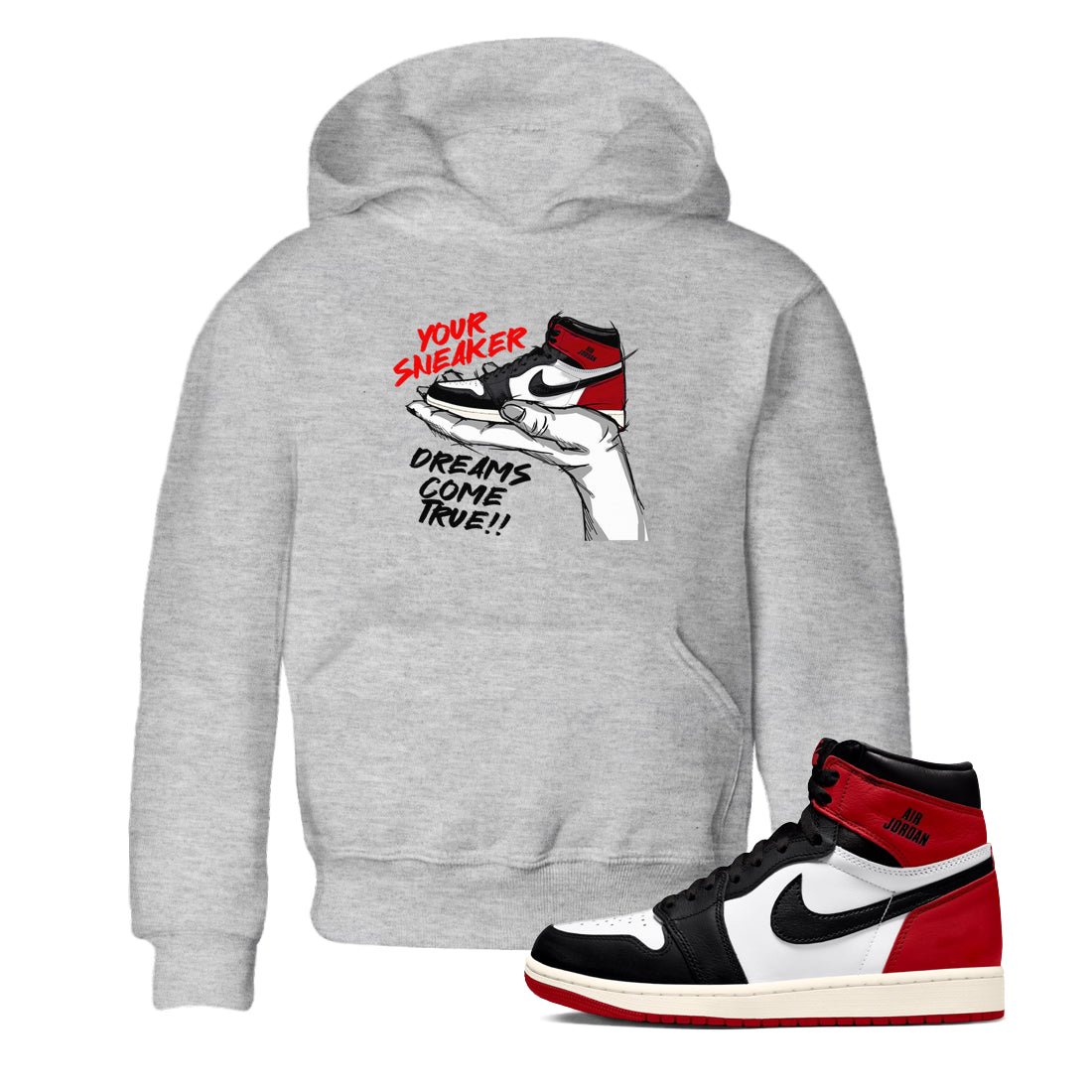 1s Black Toe Reimagined shirts to match jordans Sneaker Dreams sneaker match tees Air Jordan 1 High OG Black Toe Reimagined match shoes to clothes SNRT Sneaker Tees Youth Baby Heather Grey 1 tee