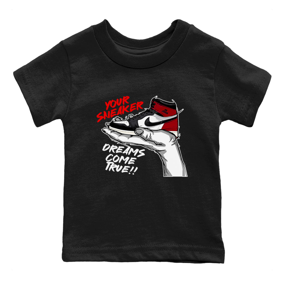 1s Black Toe Reimagined shirts to match jordans Sneaker Dreams sneaker match tees Air Jordan 1 High OG Black Toe Reimagined match shoes to clothes SNRT Sneaker Tees Youth Baby Black 2 tee