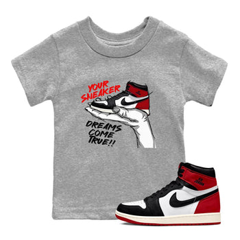 1s Black Toe Reimagined shirts to match jordans Sneaker Dreams sneaker match tees Air Jordan 1 High OG Black Toe Reimagined match shoes to clothes SNRT Sneaker Tees Youth Baby Heather Grey 1 tee