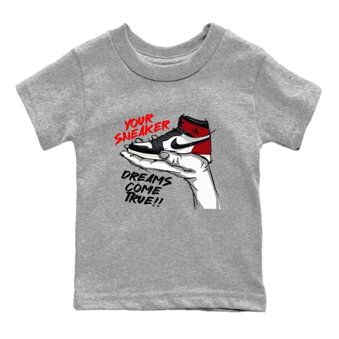 1s Black Toe Reimagined shirts to match jordans Sneaker Dreams sneaker match tees Air Jordan 1 High OG Black Toe Reimagined match shoes to clothes SNRT Sneaker Tees Youth Baby Heather Grey 2 tee