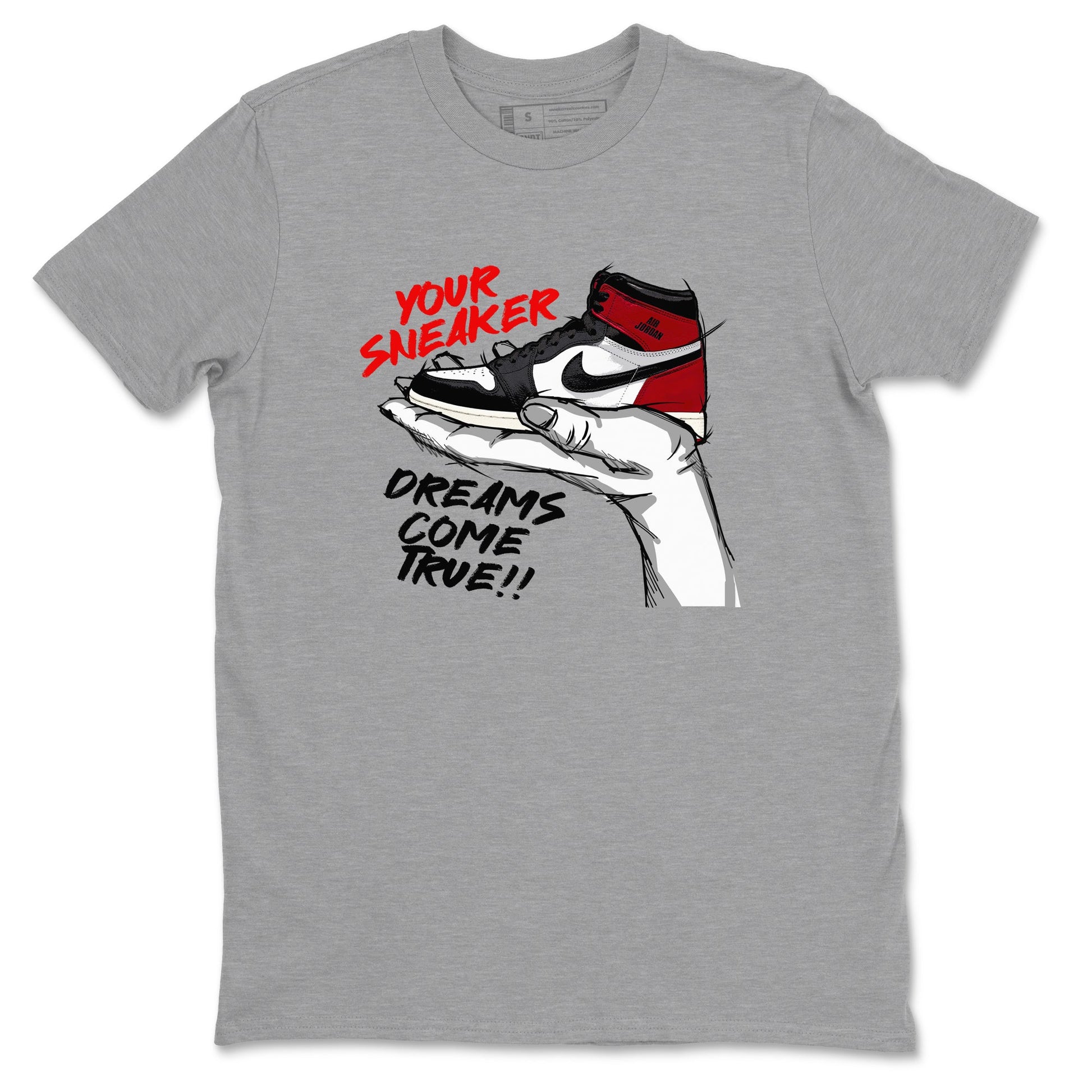 1s Black Toe Reimagined shirts to match jordans Sneaker Dreams sneaker match tees Air Jordan 1 High OG Black Toe Reimagined match shoes to clothes SNRT Sneaker Tees unisex cotton Heather Grey 2 shirts