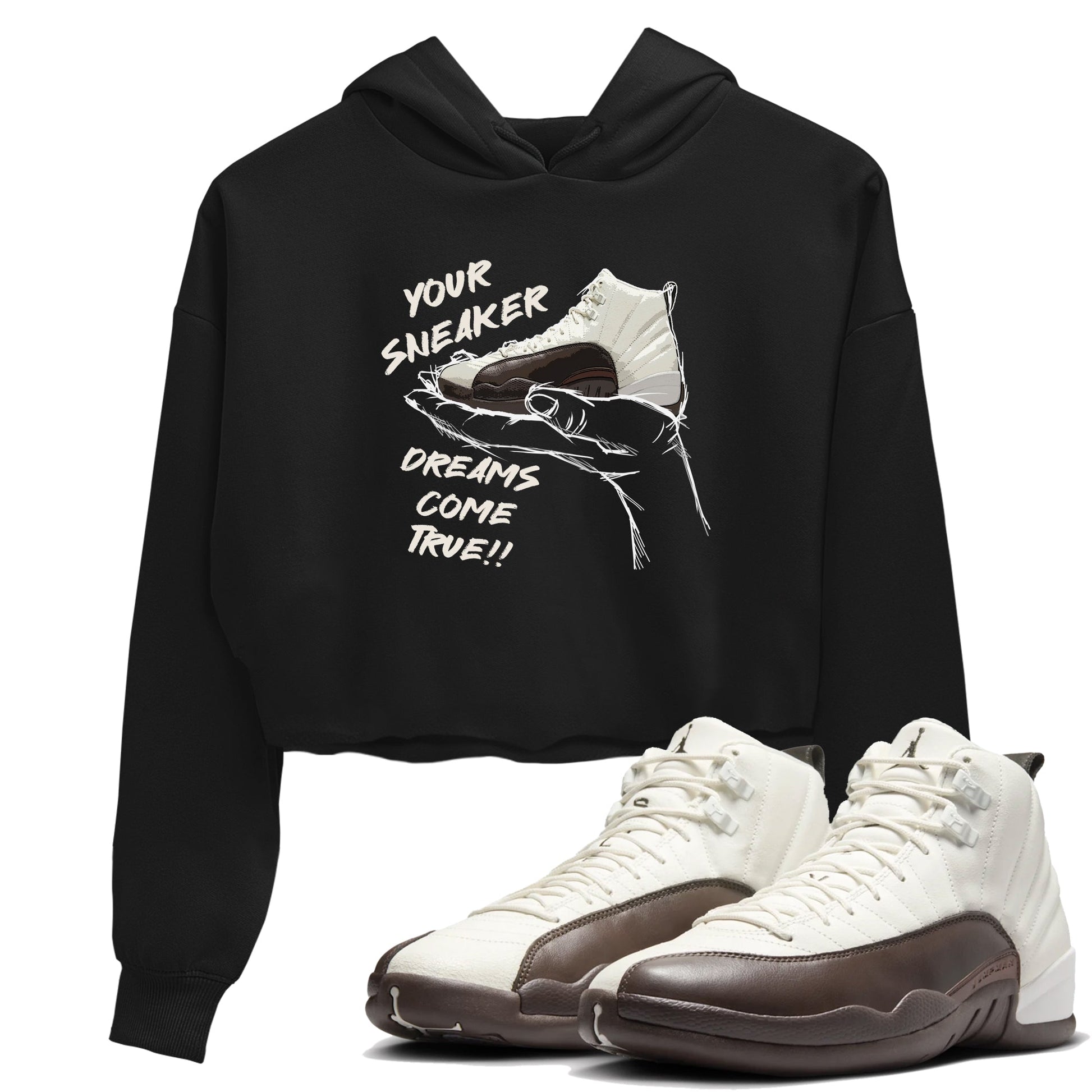 AJ12 Baroque Brown shirts to match jordans Sneaker Dreams best t shirts to wear with jordans SoleFly x Jordan 12 Baroque Brown match shoes to clothes SNRT Sneaker Tees unisex cotton Black 1 crop tee