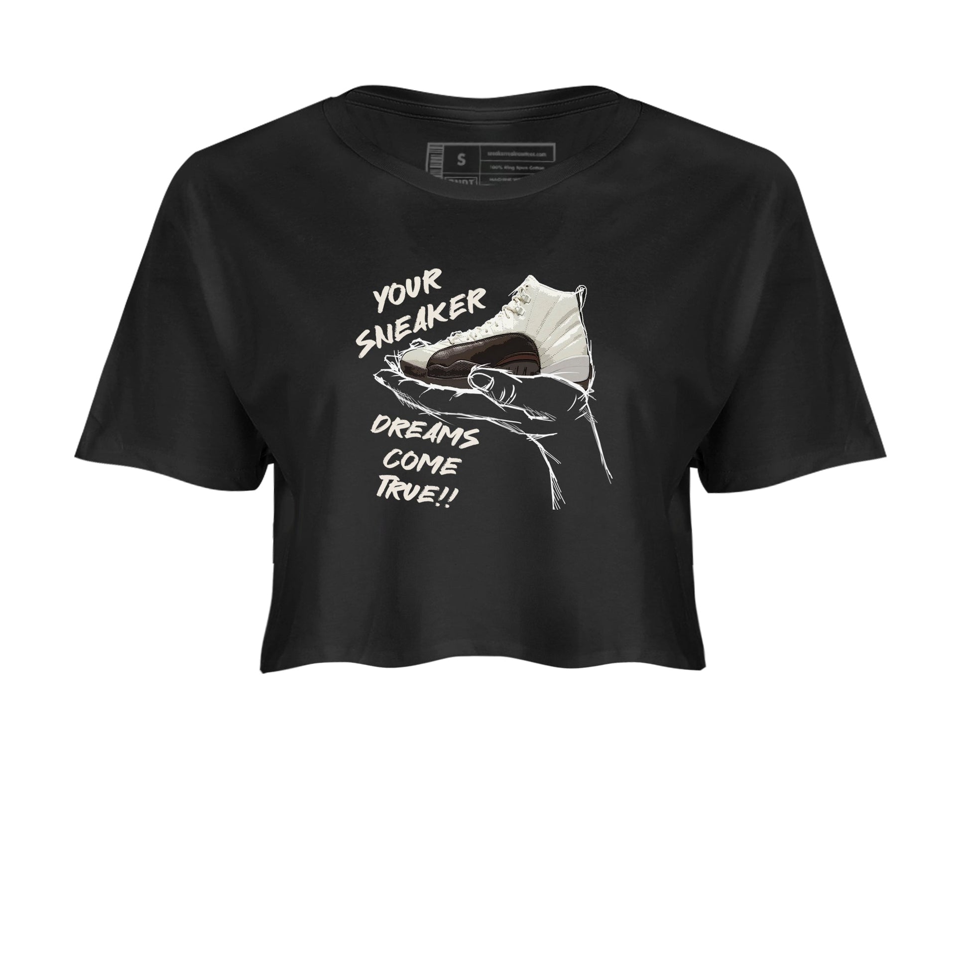 AJ12 Baroque Brown shirts to match jordans Sneaker Dreams best t shirts to wear with jordans SoleFly x Jordan 12 Baroque Brown match shoes to clothes SNRT Sneaker Tees unisex cotton Black 2 crop tee