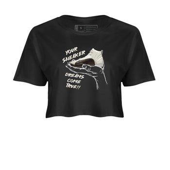 AJ12 Baroque Brown shirts to match jordans Sneaker Dreams best t shirts to wear with jordans SoleFly x Jordan 12 Baroque Brown match shoes to clothes SNRT Sneaker Tees unisex cotton Black 2 crop tee