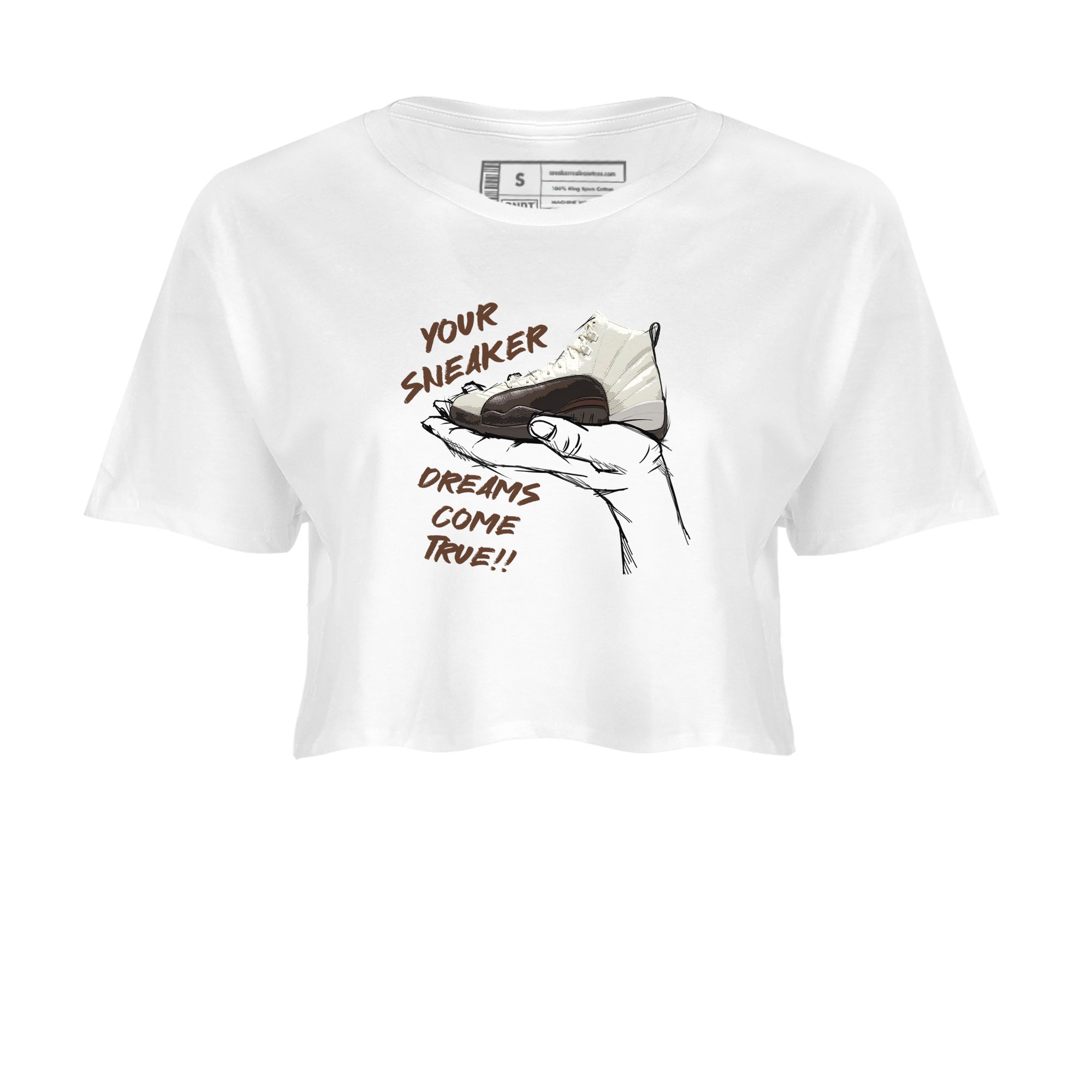 AJ12 Baroque Brown shirts to match jordans Sneaker Dreams best t shirts to wear with jordans SoleFly x Jordan 12 Baroque Brown match shoes to clothes SNRT Sneaker Tees unisex cotton White 2 crop tee