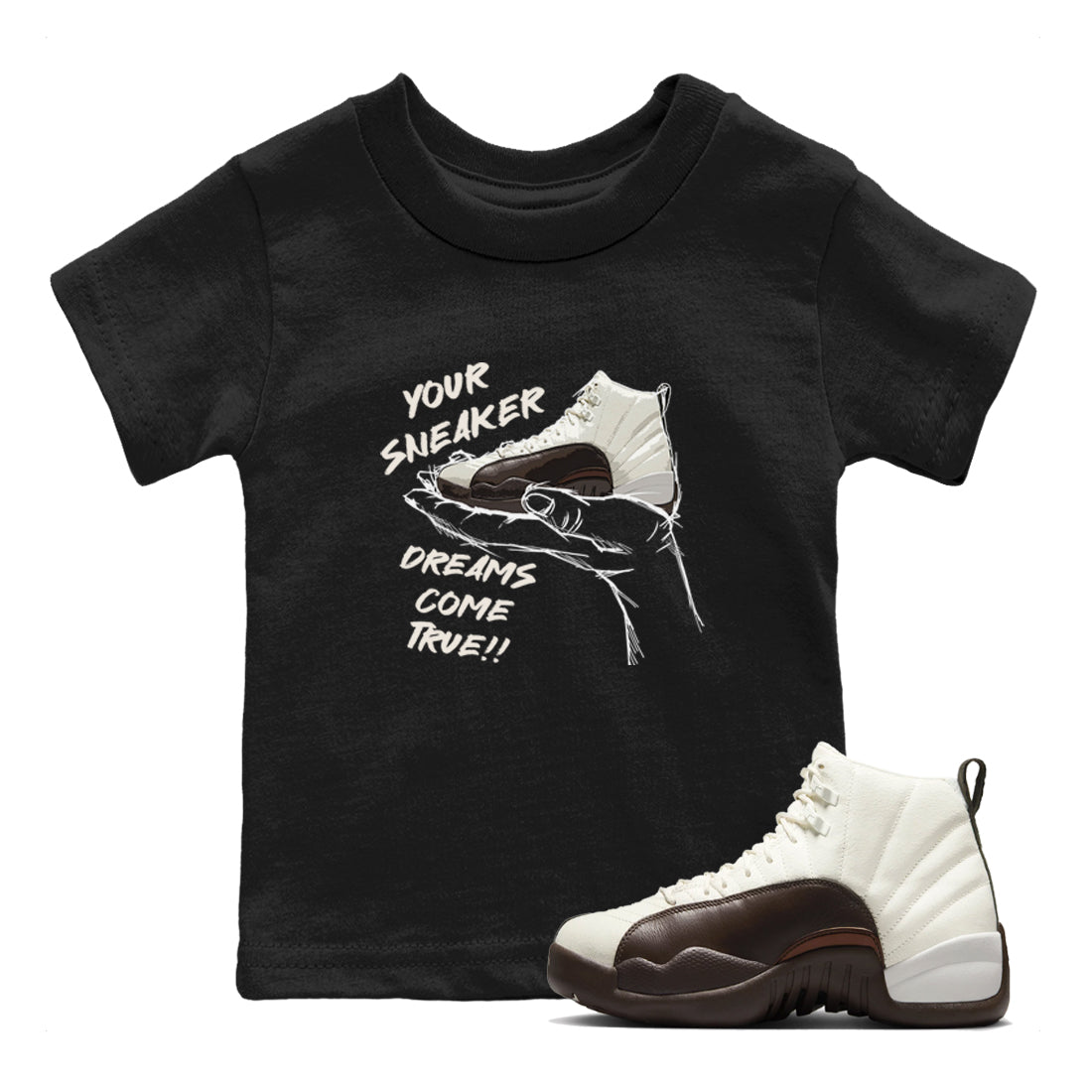 AJ12 Baroque Brown shirts to match jordans Sneaker Dreams best t shirts to wear with jordans SoleFly x Jordan 12 Baroque Brown match shoes to clothes SNRT Sneaker Tees Youth Baby Black 1 tee