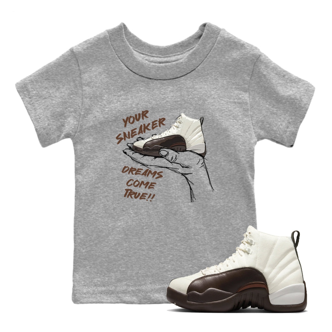 AJ12 Baroque Brown shirts to match jordans Sneaker Dreams best t shirts to wear with jordans SoleFly x Jordan 12 Baroque Brown match shoes to clothes SNRT Sneaker Tees Youth Baby Heather Grey 1 tee