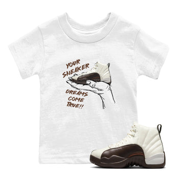 AJ12 Baroque Brown shirts to match jordans Sneaker Dreams best t shirts to wear with jordans SoleFly x Jordan 12 Baroque Brown match shoes to clothes SNRT Sneaker Tees Youth Baby White 1 tee