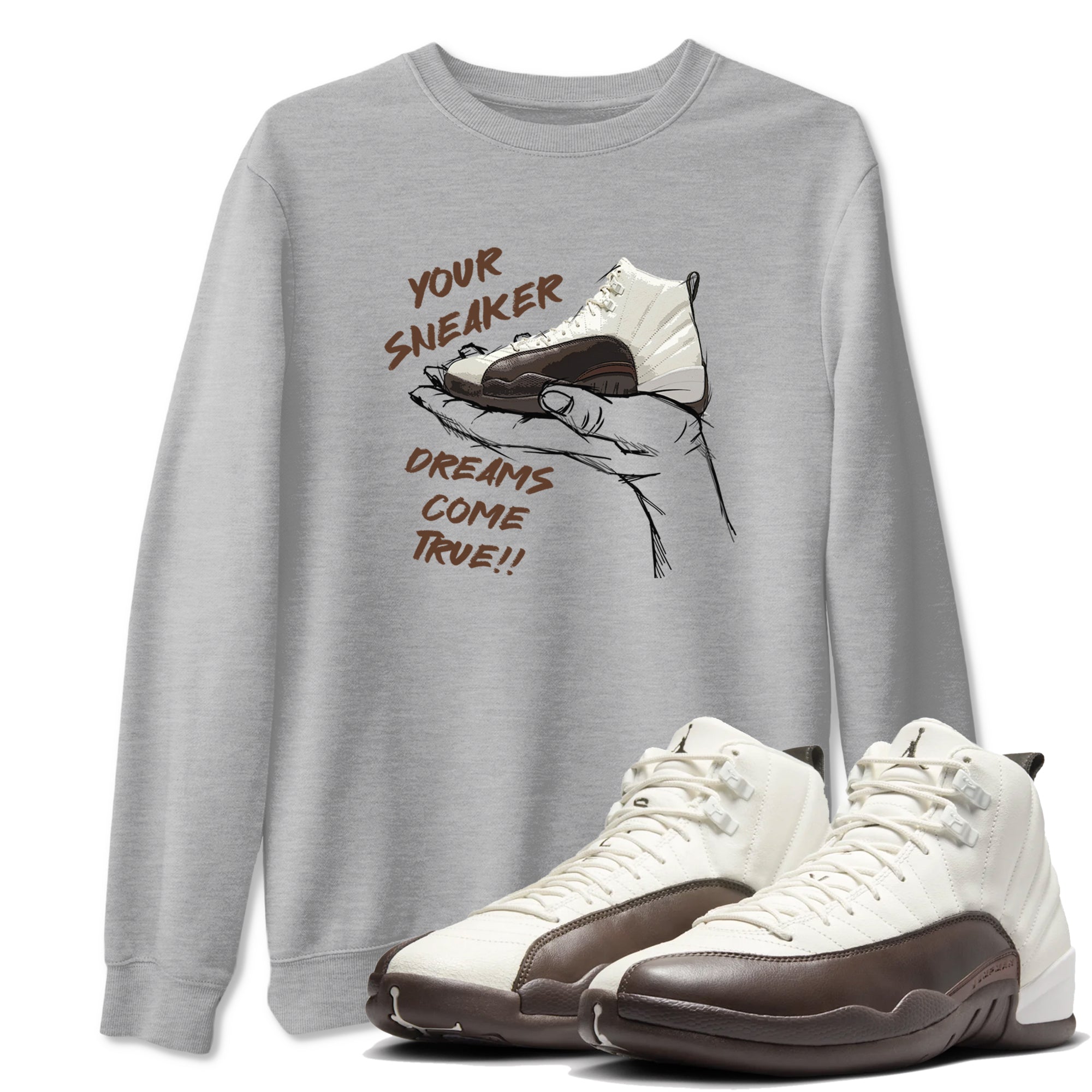 AJ12 Baroque Brown shirts to match jordans Sneaker Dreams best t shirts to wear with jordans SoleFly x Jordan 12 Baroque Brown match shoes to clothes SNRT Sneaker Tees unisex cotton Heather Grey 1 shirts