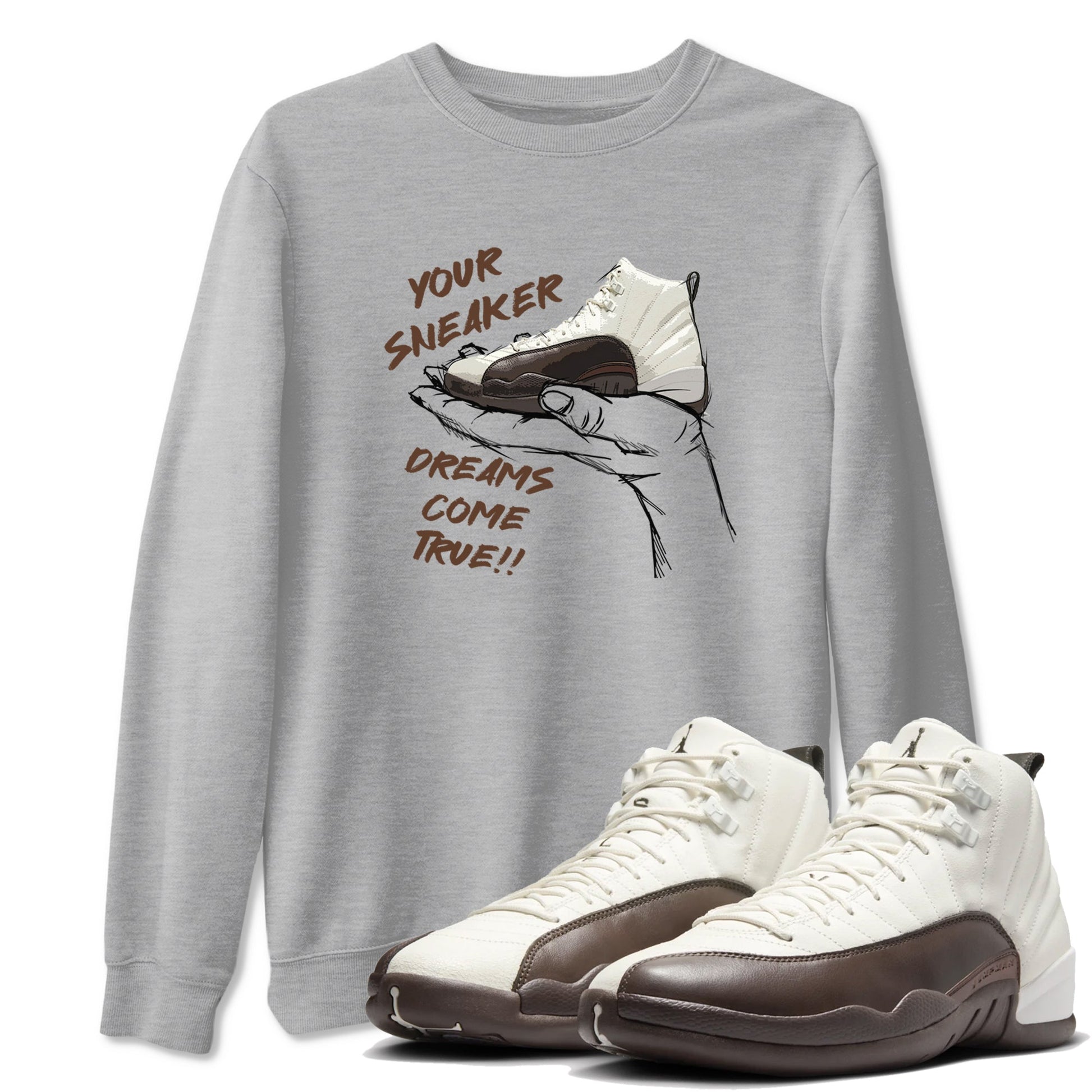 AJ12 Baroque Brown shirts to match jordans Sneaker Dreams best t shirts to wear with jordans SoleFly x Jordan 12 Baroque Brown match shoes to clothes SNRT Sneaker Tees unisex cotton Heather Grey 1 shirts
