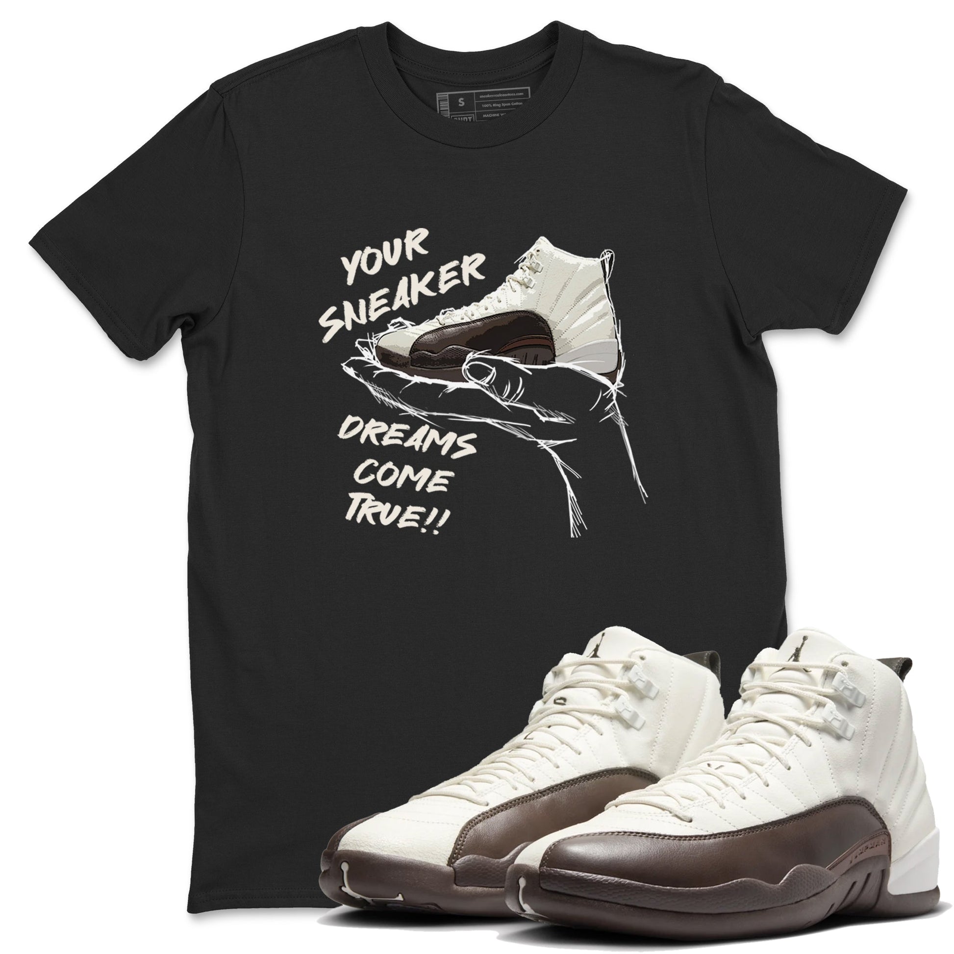 AJ12 Baroque Brown shirts to match jordans Sneaker Dreams best t shirts to wear with jordans SoleFly x Jordan 12 Baroque Brown match shoes to clothes SNRT Sneaker Tees unisex cotton Black 1 shirts